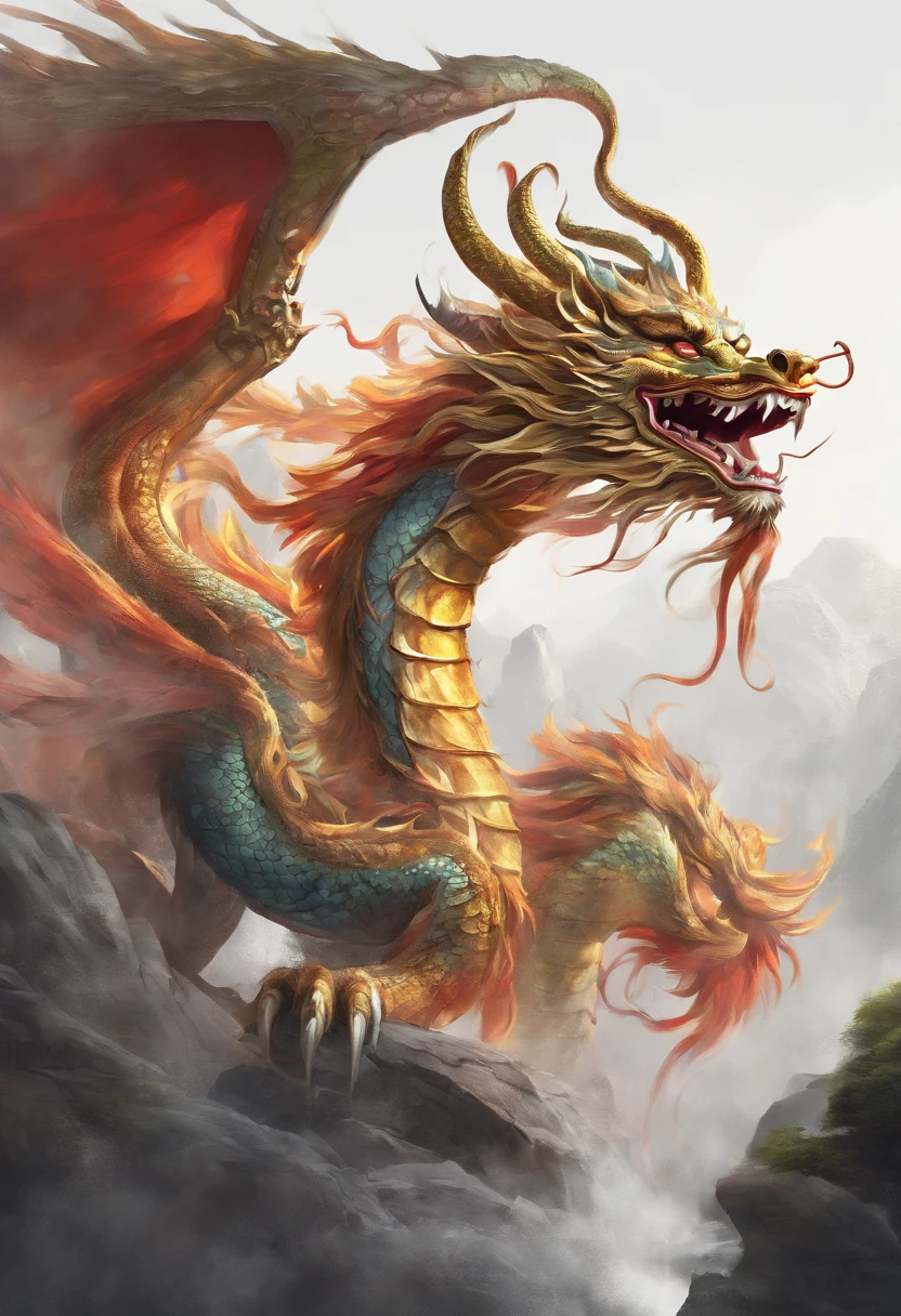 Best quality,masterpiece,ultra high res, (long:1.2),no humans, cloud,  red eyes, (lighting horns), open mouth, sky, fangs, eastern dragon, cloudy sky, teeth, flying in the sky, raining,