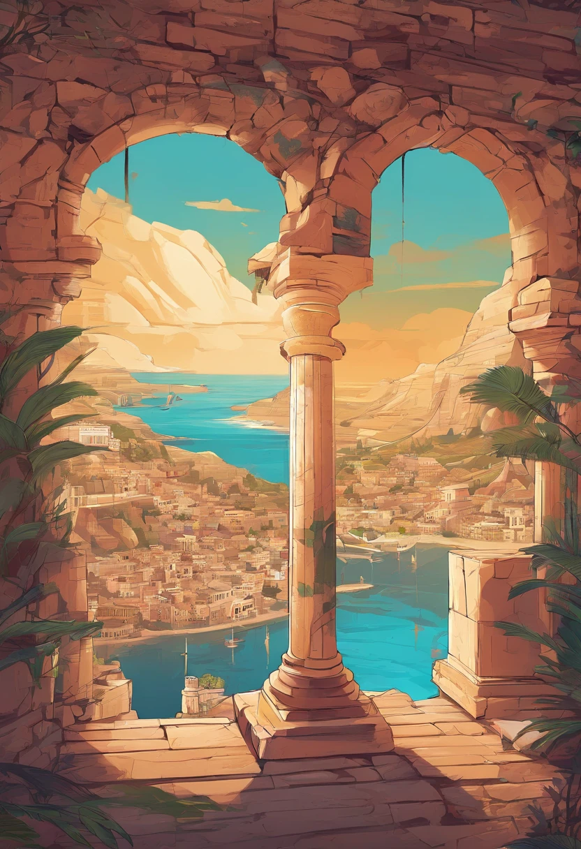 Ancient Greece,Temple ,—width 672, landscape artwork, environment design illustration, scenery art detailed, Seaside view, concept-art, 4k highly detailed digital art, 4 k digital painting, 4k digital painting, stunning digital illustration, Desert background, digital painting concept art, Detailed digital painting