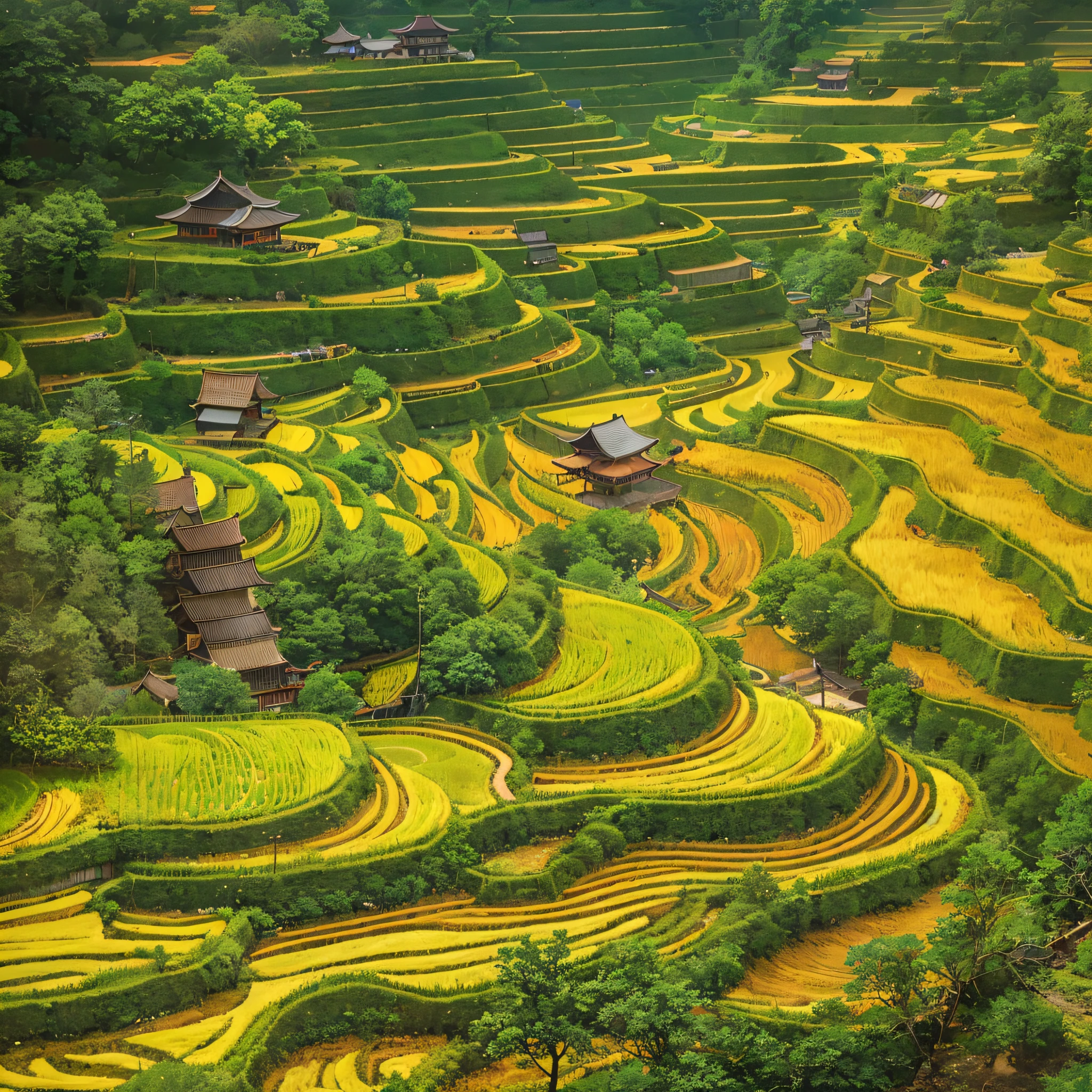 Endless yellow rice paddies