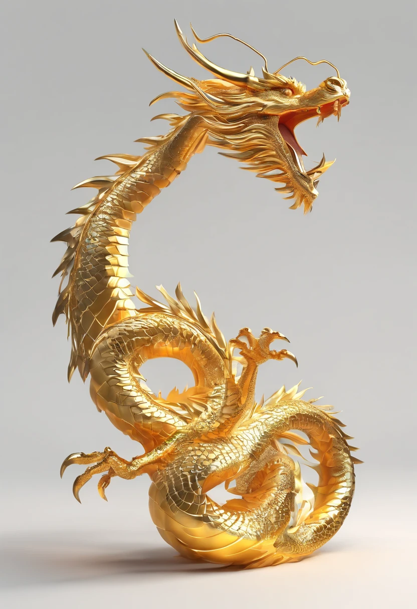 Golden coiled dragon Chinese dragon on white background