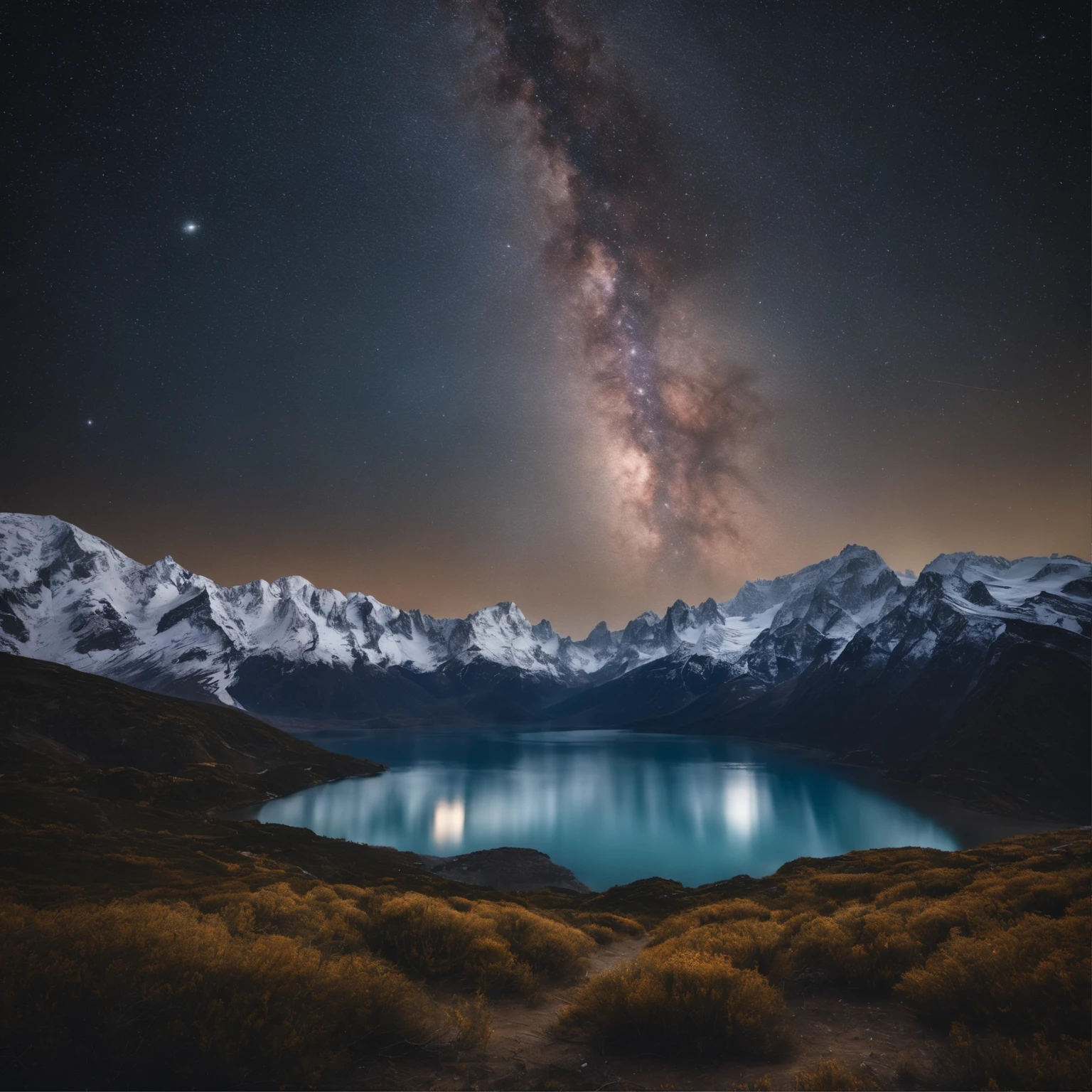 Master Parts、Superior Quality、superior image quality、The 8k quality、Beautiful pictures of the starry sky、magnifica、Arched Milky Way:1.9、snow mountains