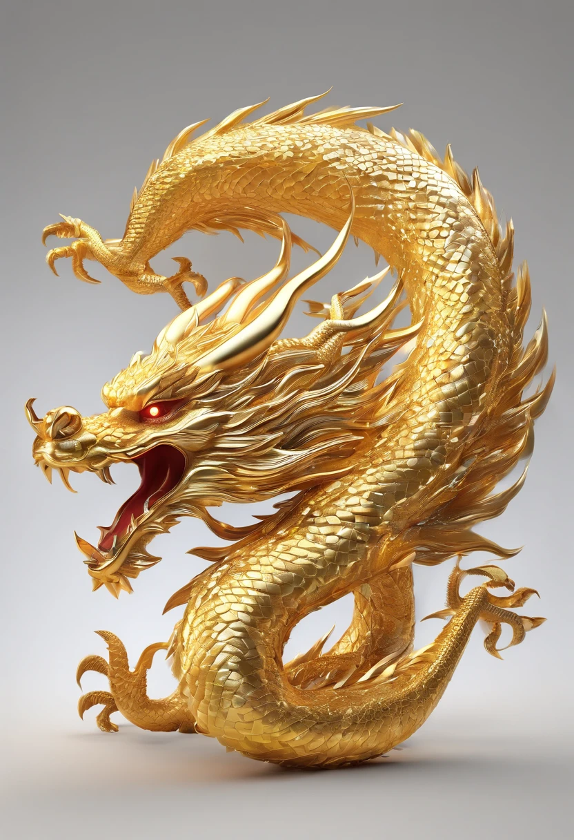 Golden coiled dragon Chinese dragon on white background