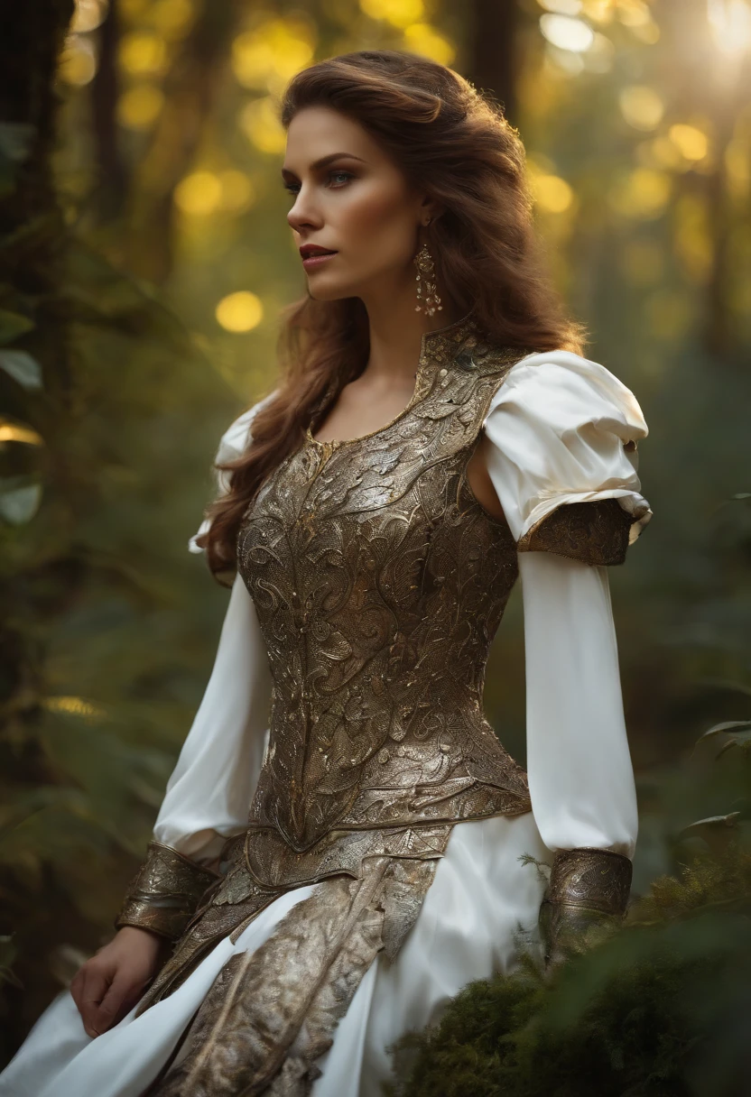 Armored dress, White shirt, forest