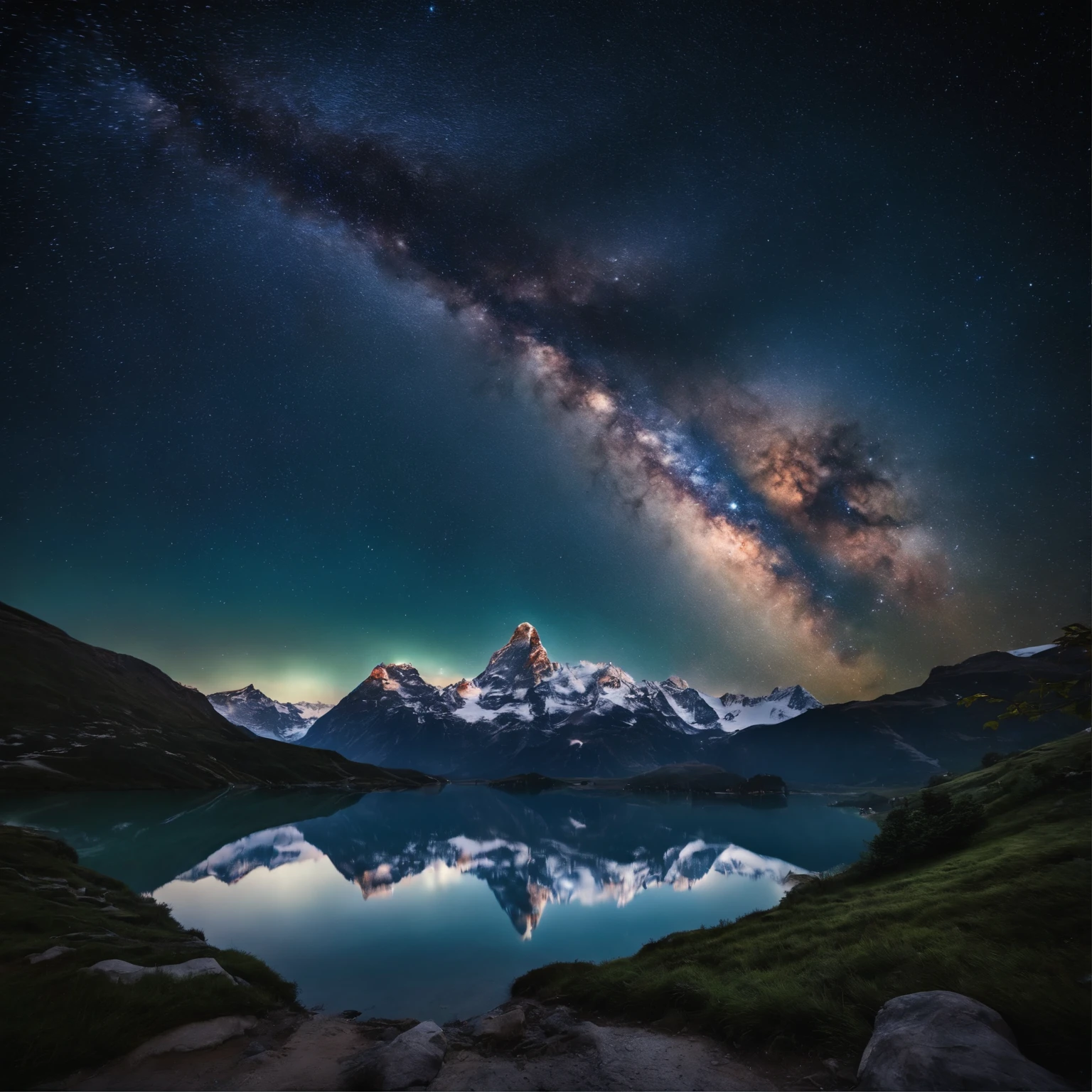 Master Parts、Superior Quality、superior image quality、The 8k quality、Beautiful pictures of the starry sky、magnifica、Arched Milky Way:1.9、snow mountains、Jungfrau