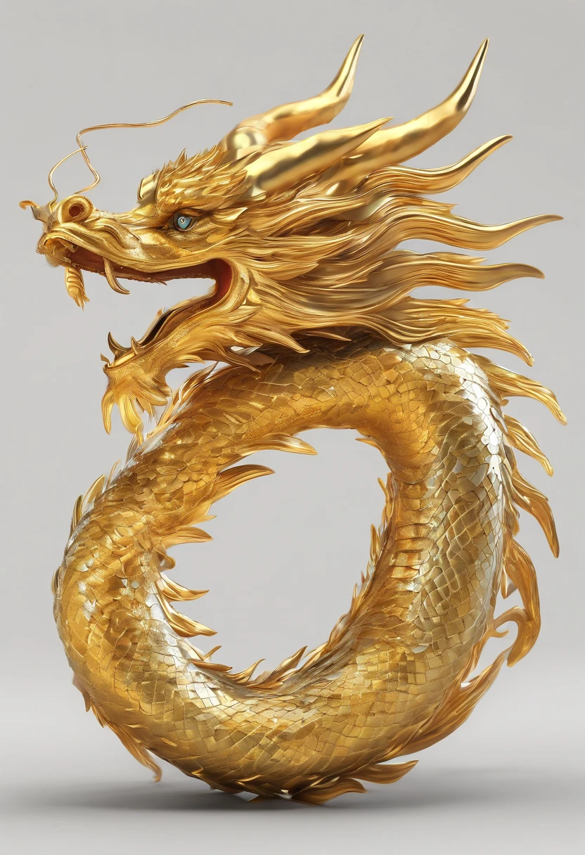 Golden coiled dragon Chinese dragon on white background