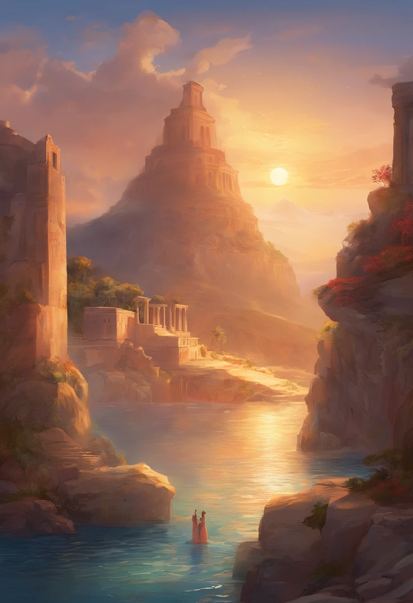 Ancient Greece,Aegean Sea ,—width 672, landscape artwork, environment design illustration, scenery art detailed, Seaside view, concept-art, 4k highly detailed digital art, 4 k digital painting, 4k digital painting, stunning digital illustration, Desert background, digital painting concept art, Detailed digital painting