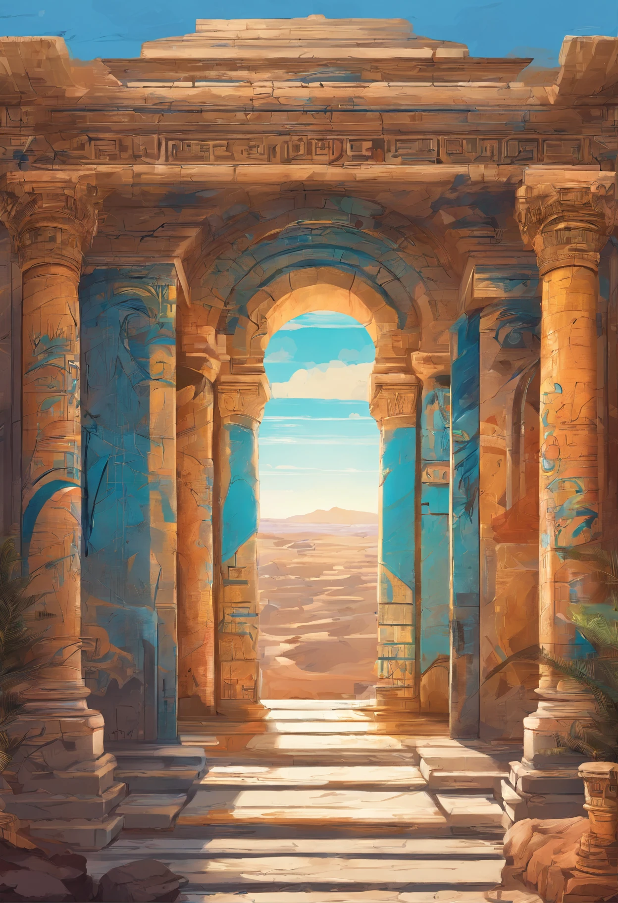 Ancient Greece,Temple ,—width 672, landscape artwork, environment design illustration, scenery art detailed, Seaside view, concept-art, 4k highly detailed digital art, 4 k digital painting, 4k digital painting, stunning digital illustration, Desert background, digital painting concept art, Detailed digital painting