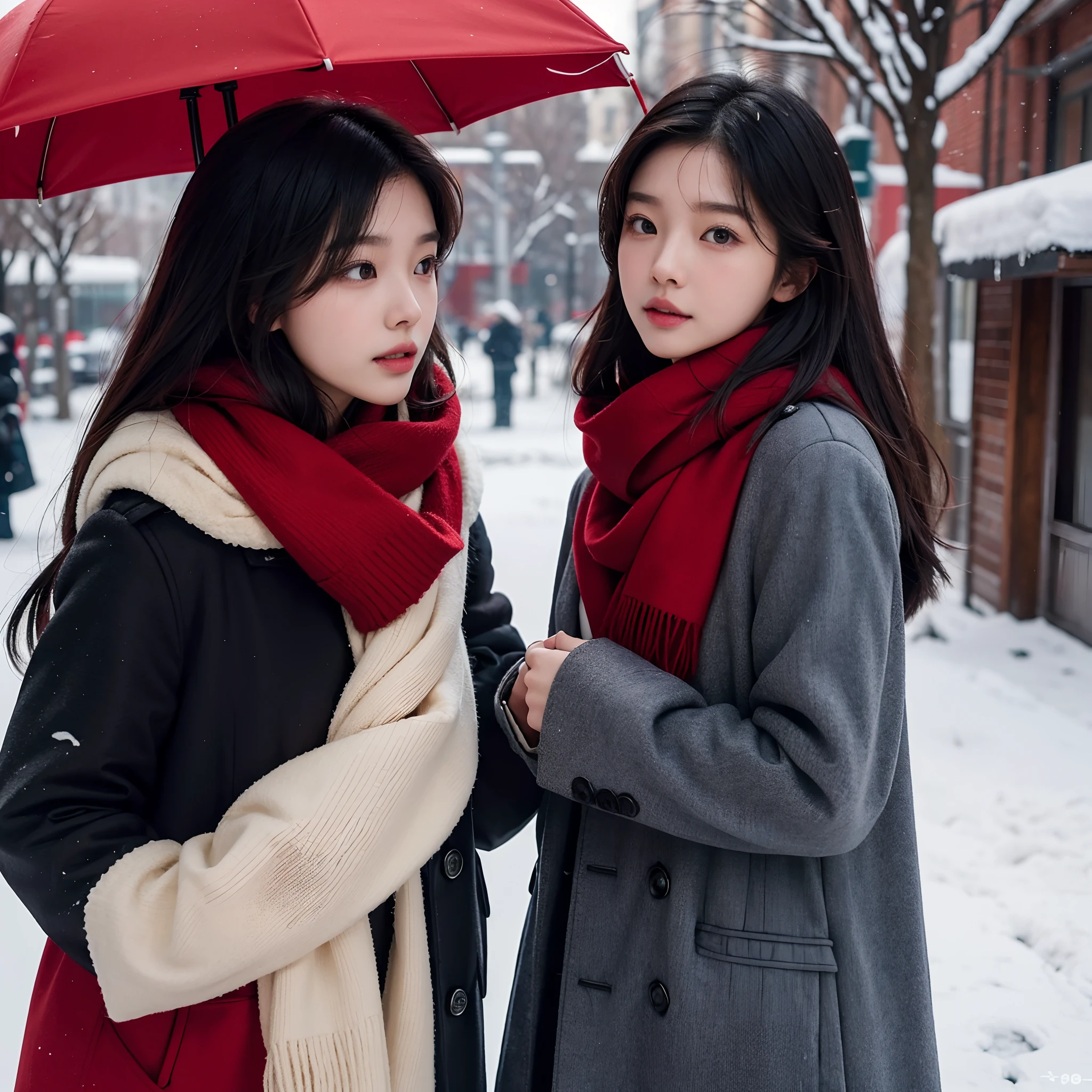 there is a woman with a red coat and a red scarf, jinyoung shin, heonhwa choe, janice sung, sha xi, wan adorable korean face, jaeyeon nam, chiho, headshot profile picture, sun yunjoo, ulzzang, lee ji - eun, lee ji-eun, she has a cute face