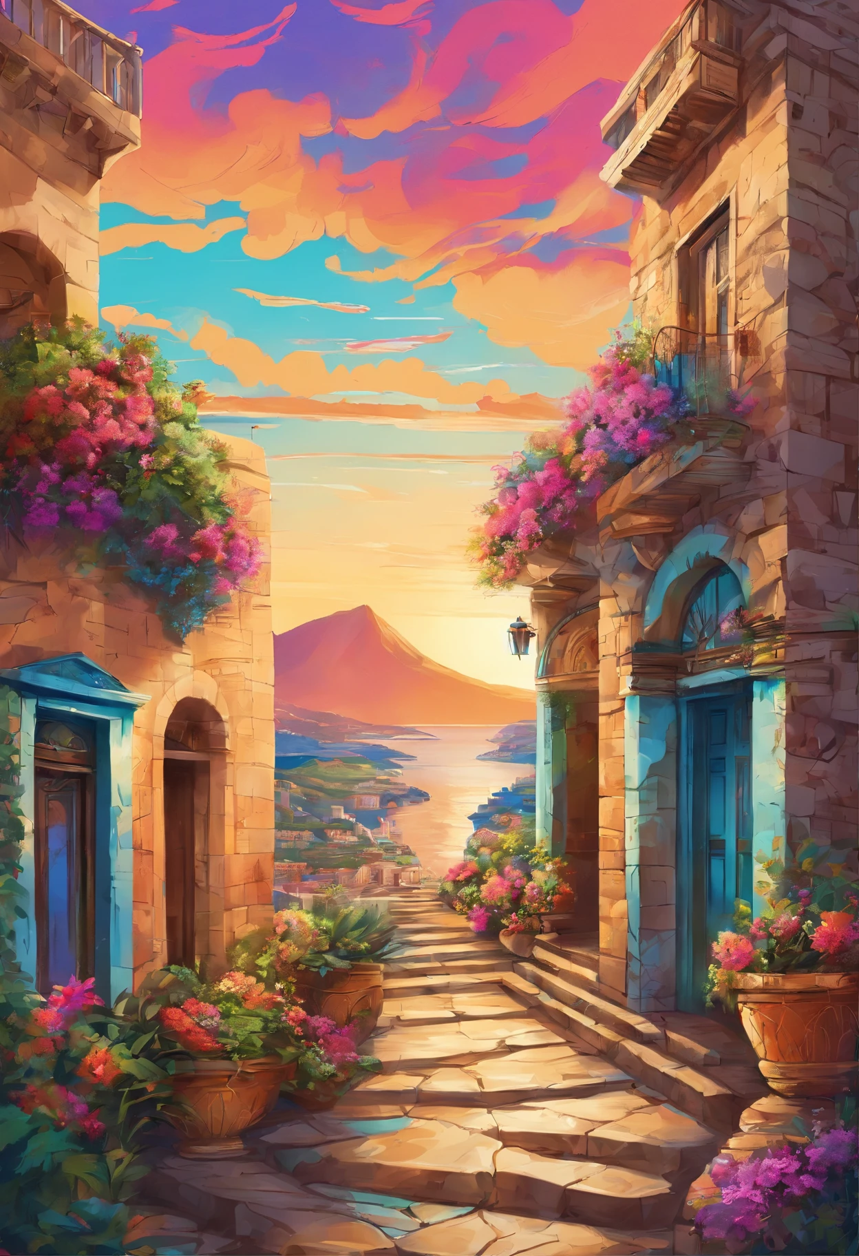 Ancient Greece,Aegean Sea ,—Width 672, landscape artwork, environment design illustration, scenery art detailed, Seaside view, concept-art, 4k highly detailed digital art, 4 k digital painting, 4k digital painting, stunning digital illustration, Desert background, digital painting concept art, Detailed digital painting