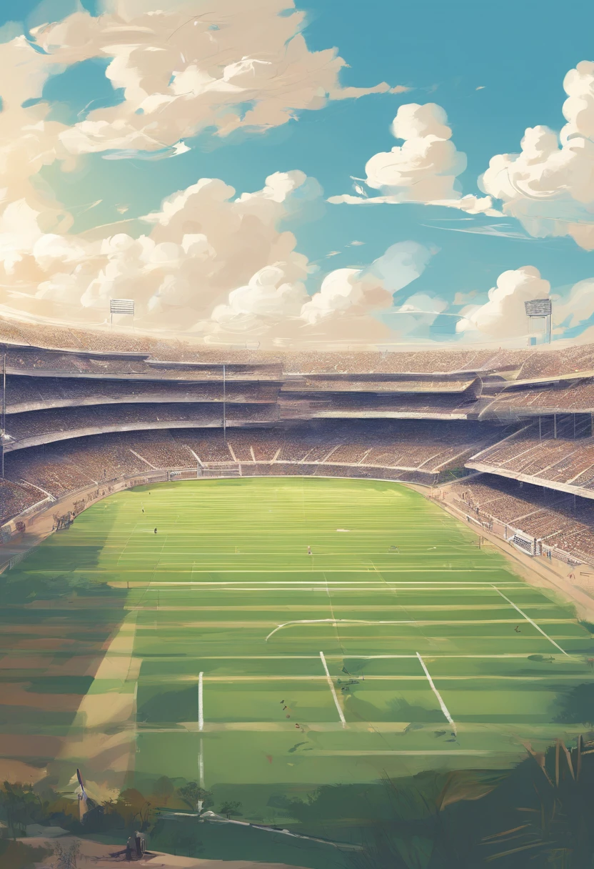 Meandering athletics field,The background is blue sky and white clouds and sports fields