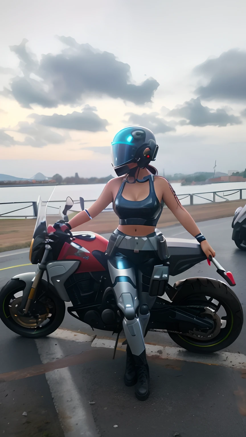 foto de Scarlet Witch (sexy, grandes tetas) de Marvel, biomechanics, robot complejo, crecimiento completo, hiperrealista, casco de Moto ciberpunk, huge breasts small crazy details, extremely clear lines, aesthetic cyberpunk, obra maestra presentada en Zbrush Central