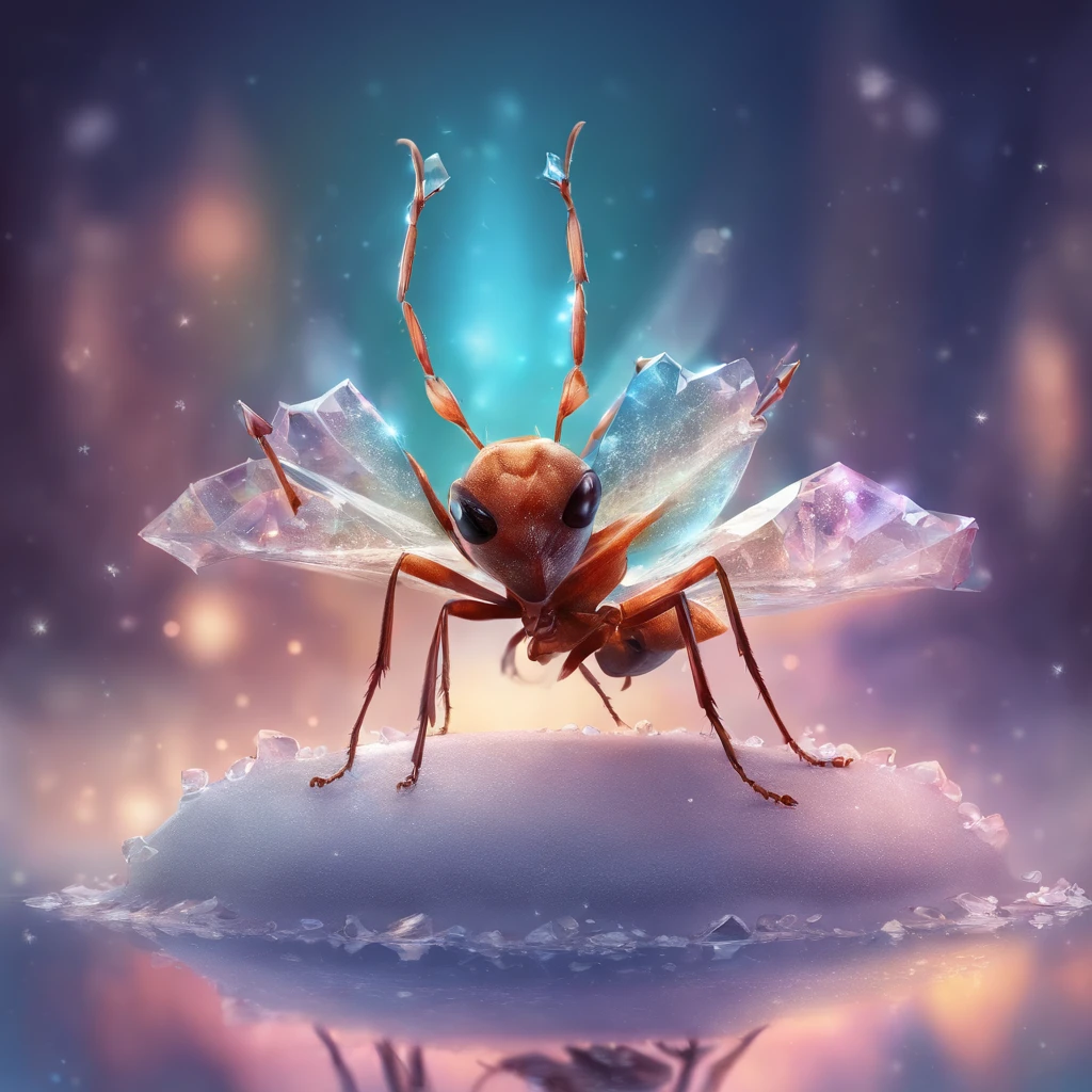 an ant standing on a piece of crystal snowflake