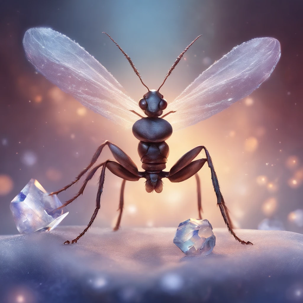 an ant standing on a piece of crystal snowflake