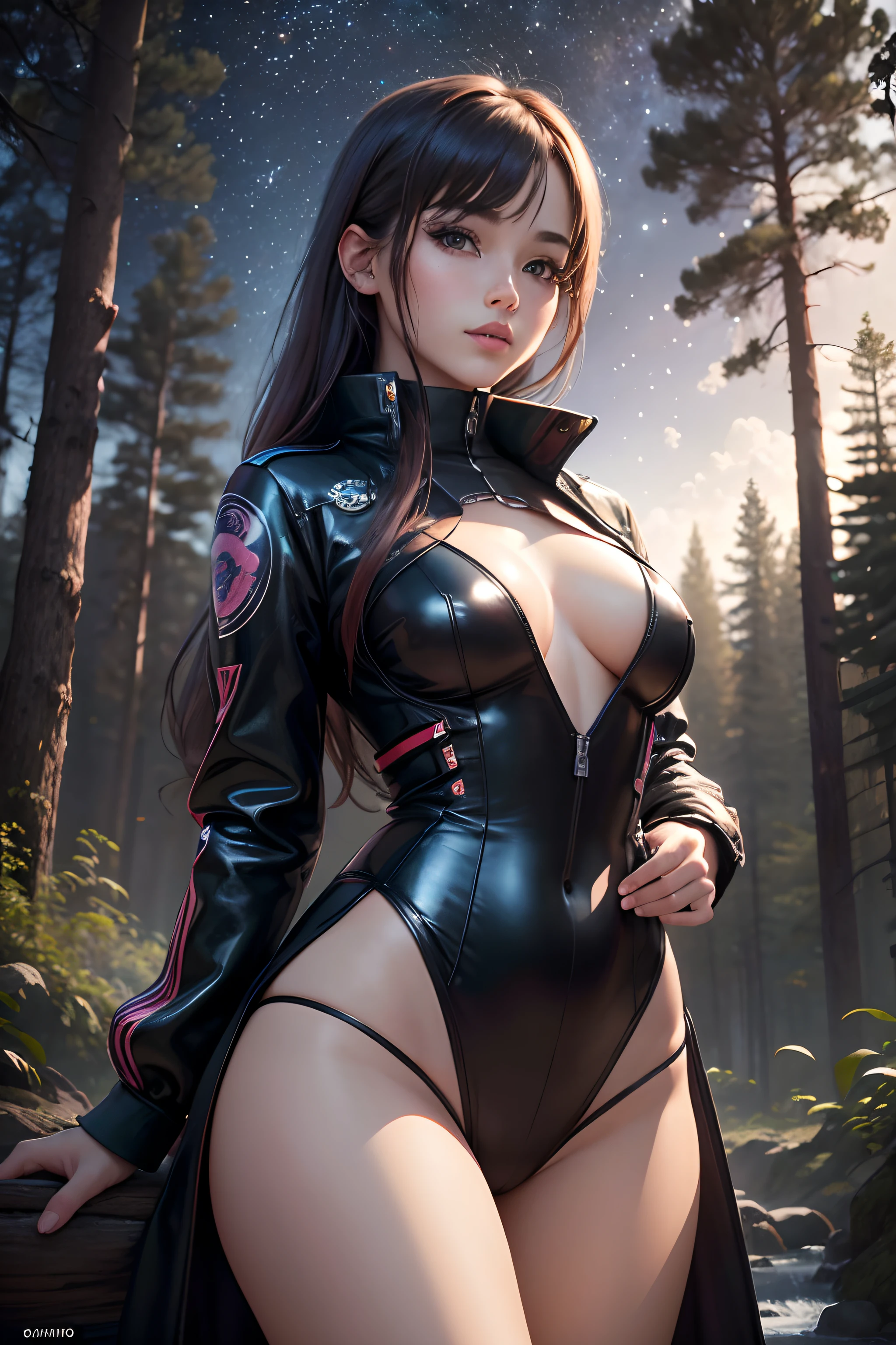 (best quality,4k,8k,highres,masterpiece:1.2),ultra-detailed,(realistic,photorealistic,photo-realistic:1.37),Portraits,Ultra-fine painting,Professional,Cute and fashionable named Pan-chan, Detailed beautiful eyes, Detailed lips, Futuristic fashion style, Playing with animals in the forest, Classic cars as a hobby, Andromeda galaxy background, Vivid colors, Soft lighting