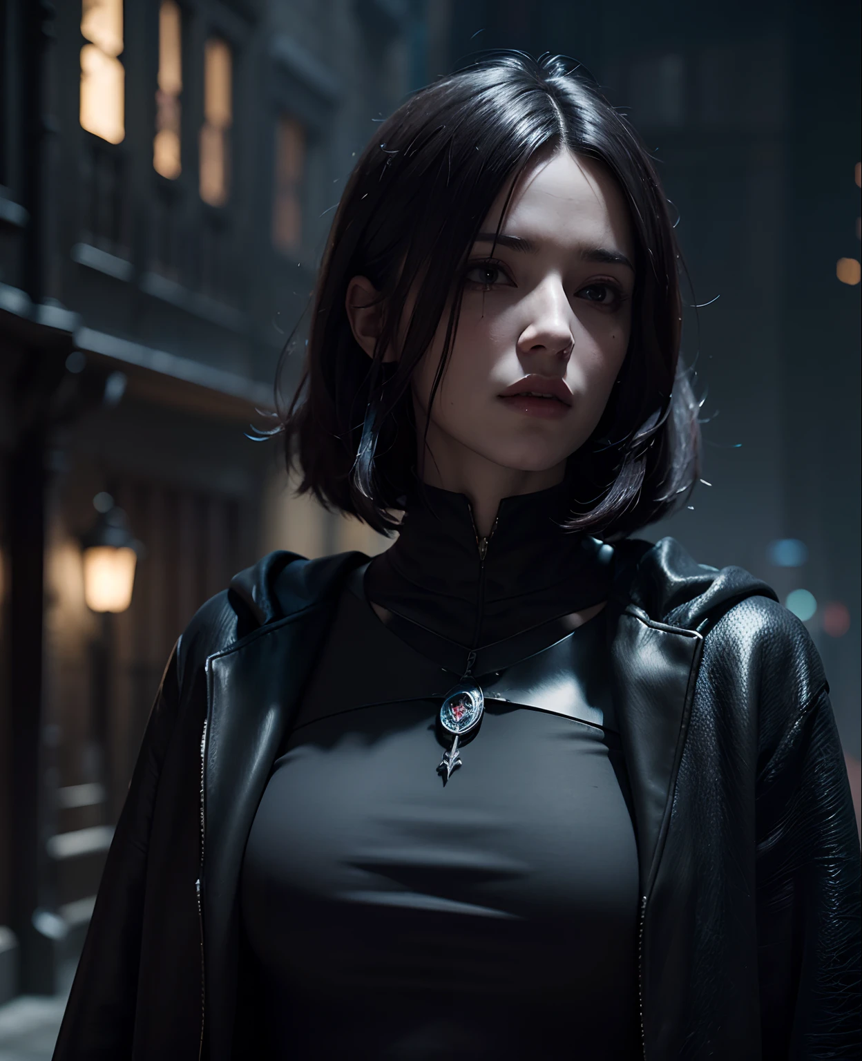 A Cyberpunk Female of Spain as a Hogwarts Character,masterpiece, best quality, photorealistic, cinematic lighting, dark atmosphere, volumetric lighting,