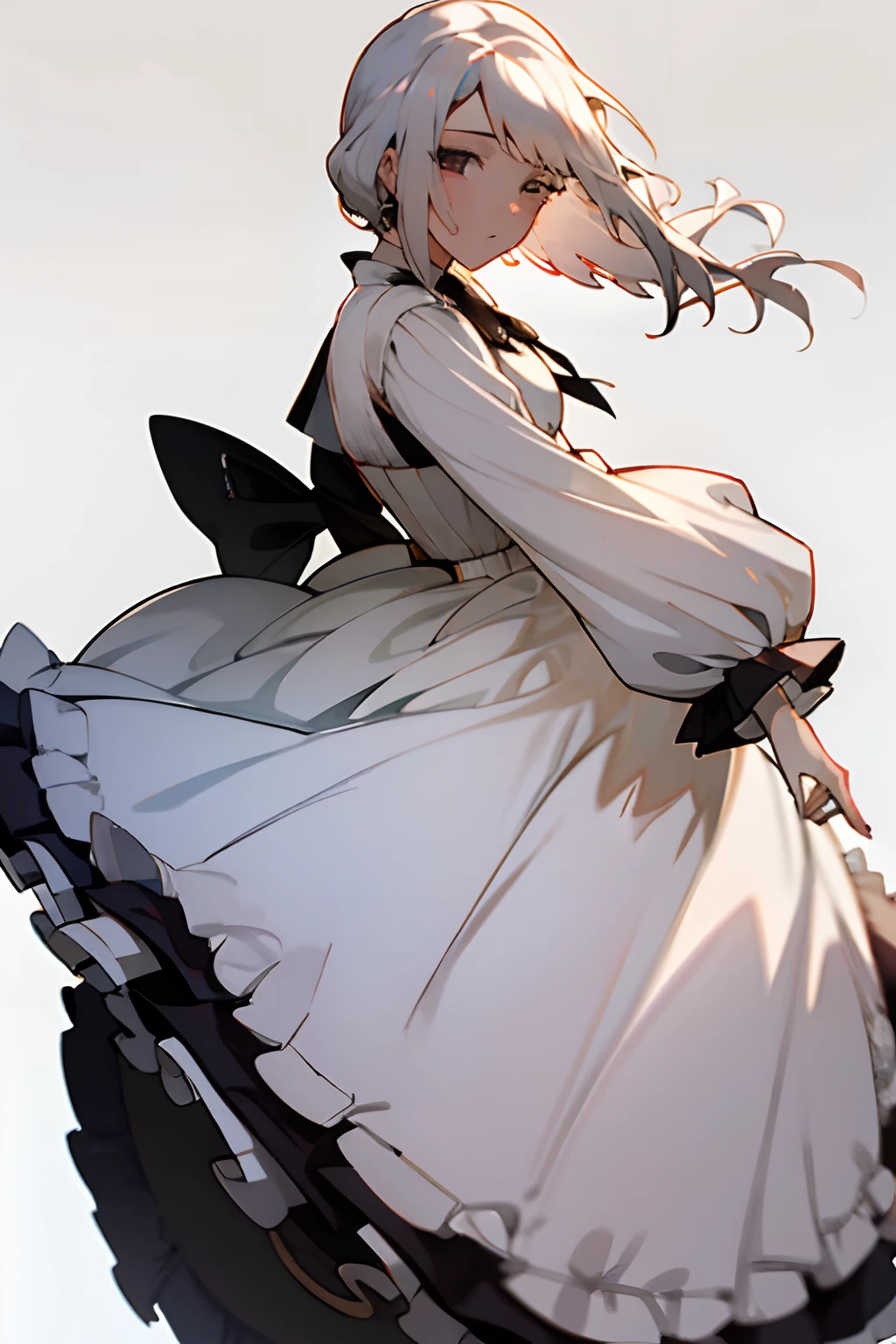 high qulity，1 girl，Vertical painting on the front，adolable，white color hair，Functional wind，Lolita costume