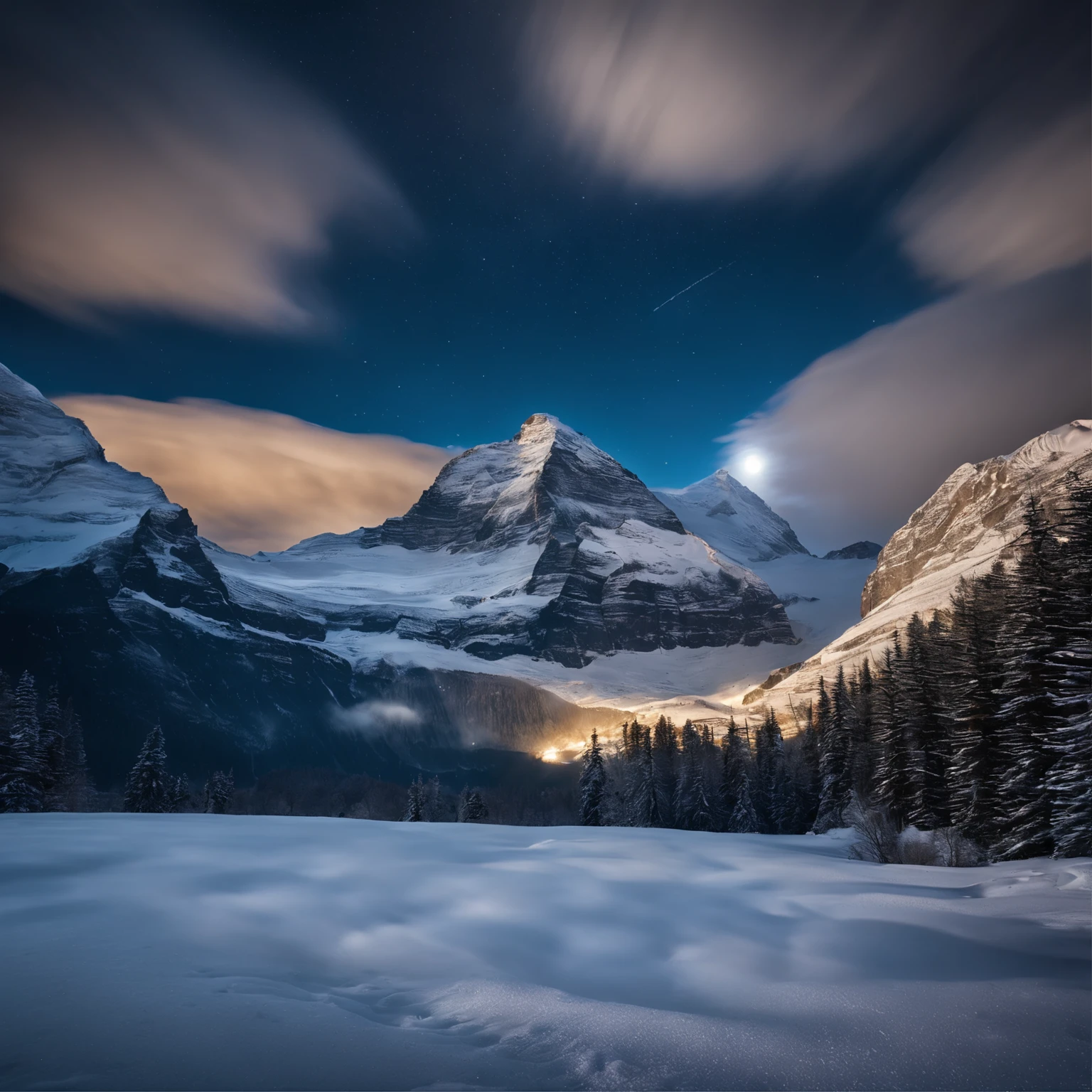 Master Parts、Superior Quality、superior image quality、The 8k quality、Beautiful pictures of the starry sky、magnifica、Arched Milky Way:1.9、snow mountains、Jungfraujoch