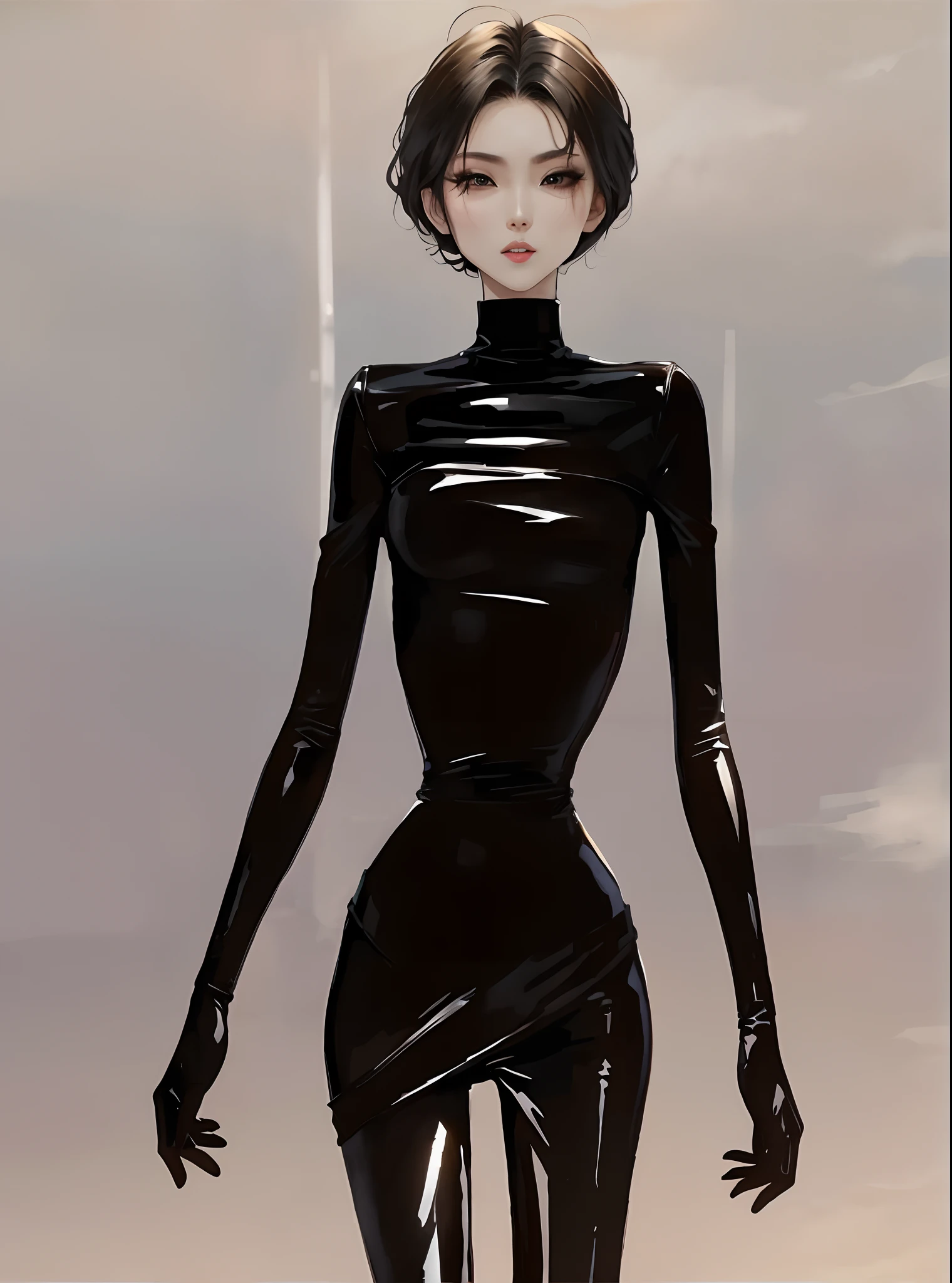leather clothes,Skinny,femele,emaciated,the ribs,pelvic bone,鎖骨,big breasts thin waist,Thin leg,hunger