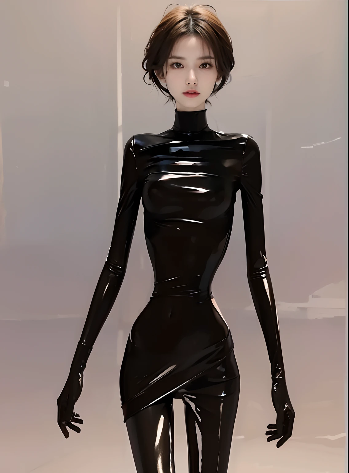 leather clothes,Skinny,femele,emaciated,the ribs,pelvic bone,鎖骨,big breasts thin waist,Thin leg,hunger