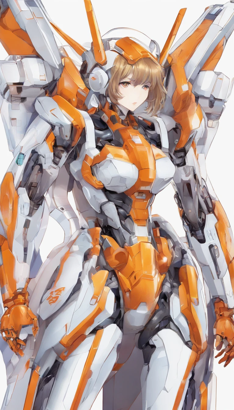 A badass mecha girl, piloting a towering robotic suit. She exudes strength and confidence, with sleek metallic armor and glowing energy lines. Her mecha suit is equipped with powerful weapons and advanced technology, ready to defend against any threat. Best quality, intricate details, clean lines, eye-catching composition, soft tones, anime realism, perfect illustration