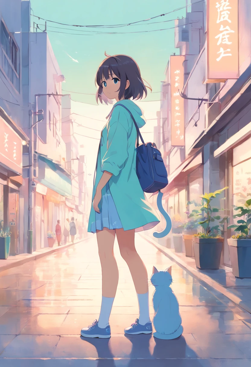 cat, fullbody,1 girl,
(pastel color:1.5),(cute illustration:1.5),(watercolor:1.2),white back ground,