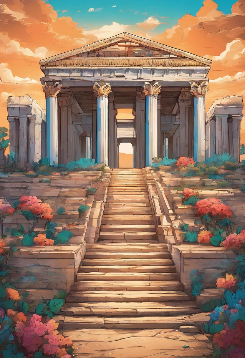 Ancient Greece,Temple ,—width 672, landscape artwork, environment design illustration, scenery art detailed, Seaside view, concept-art, 4k highly detailed digital art, 4 k digital painting, 4k digital painting, stunning digital illustration, Desert background, digital painting concept art, Detailed digital painting