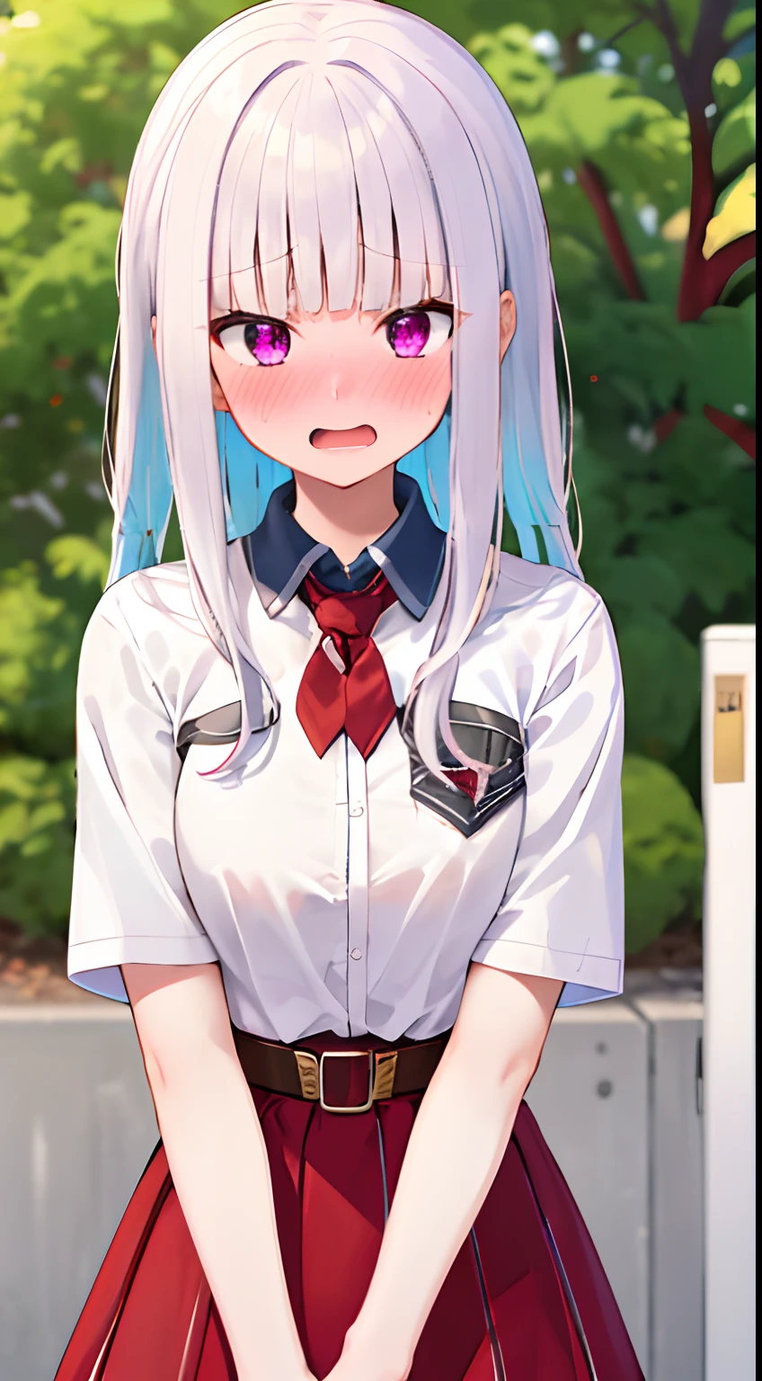 (8K、Highest image quality、highest quality、masterpiece)、detailed face、((1 baby girl))、braid silver hair、long hair、blunt bangs、red eyes、evil smile、((grin))、((small breasts))、((see through Colored camisole))、red school bag,minimum skirt、((black pleated skirt))、((micro skirt lift)、cowboy shot、((street background)),((see through)),((nipples)),((nipples visible)),((squatting)),((spread legs)),((wet)),((show off inside skirt)),(cameltoe),(((loli))),(loli girl),pussy juice,hand to penis,grab the penis,hand to penis,touch the penis,??????,Exposure,pussy juice,wet pussy,???,????? into mouth,kiss to the penis,Licking ?????,mmf Double Handjob,???,?????,?????,???????,??? on face,((????? ejaculates semen)),(((ejaculates semen))),day time,city,crowded street,school backpack,(((cumming on face))),((??? on face))
