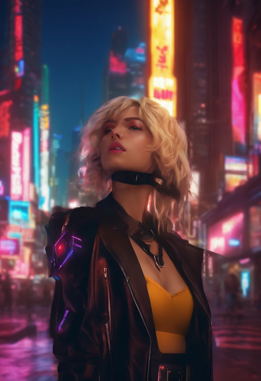 Best quality, masterpiece, ultra high res, (photorealistic:1.4), raw photo, 1girl, blonde hair, blue eyes, detailed eyes and face, black suit, dynamic lighting, in the dark, deep shadow, low key, cowboy shot full-lenght body, cinematic lighting,