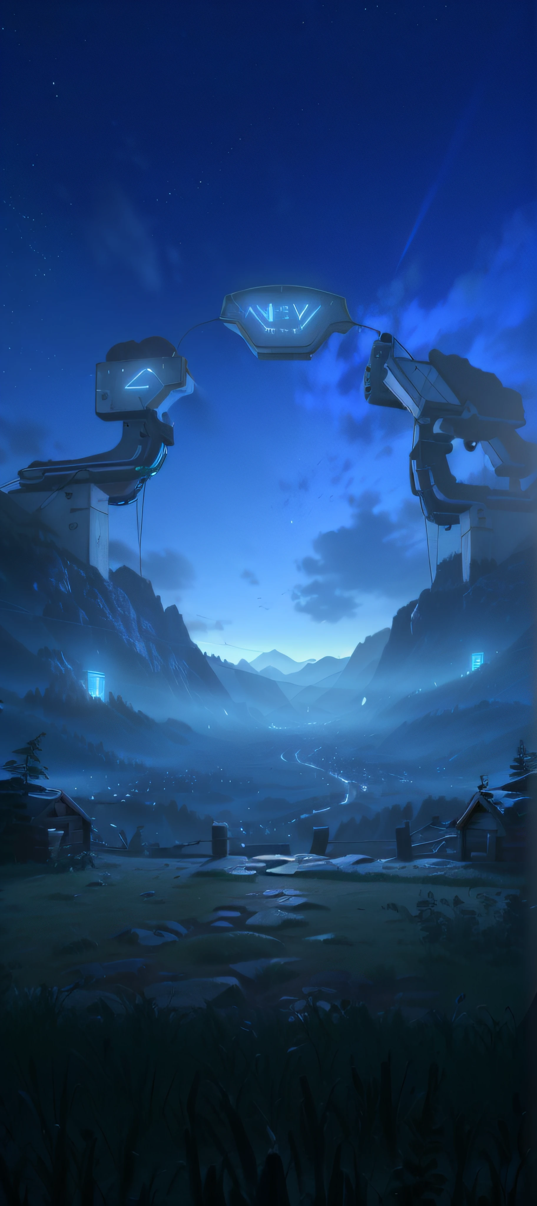 nighttime scene,ln the forest,mountain ranges,unreal engine rendered