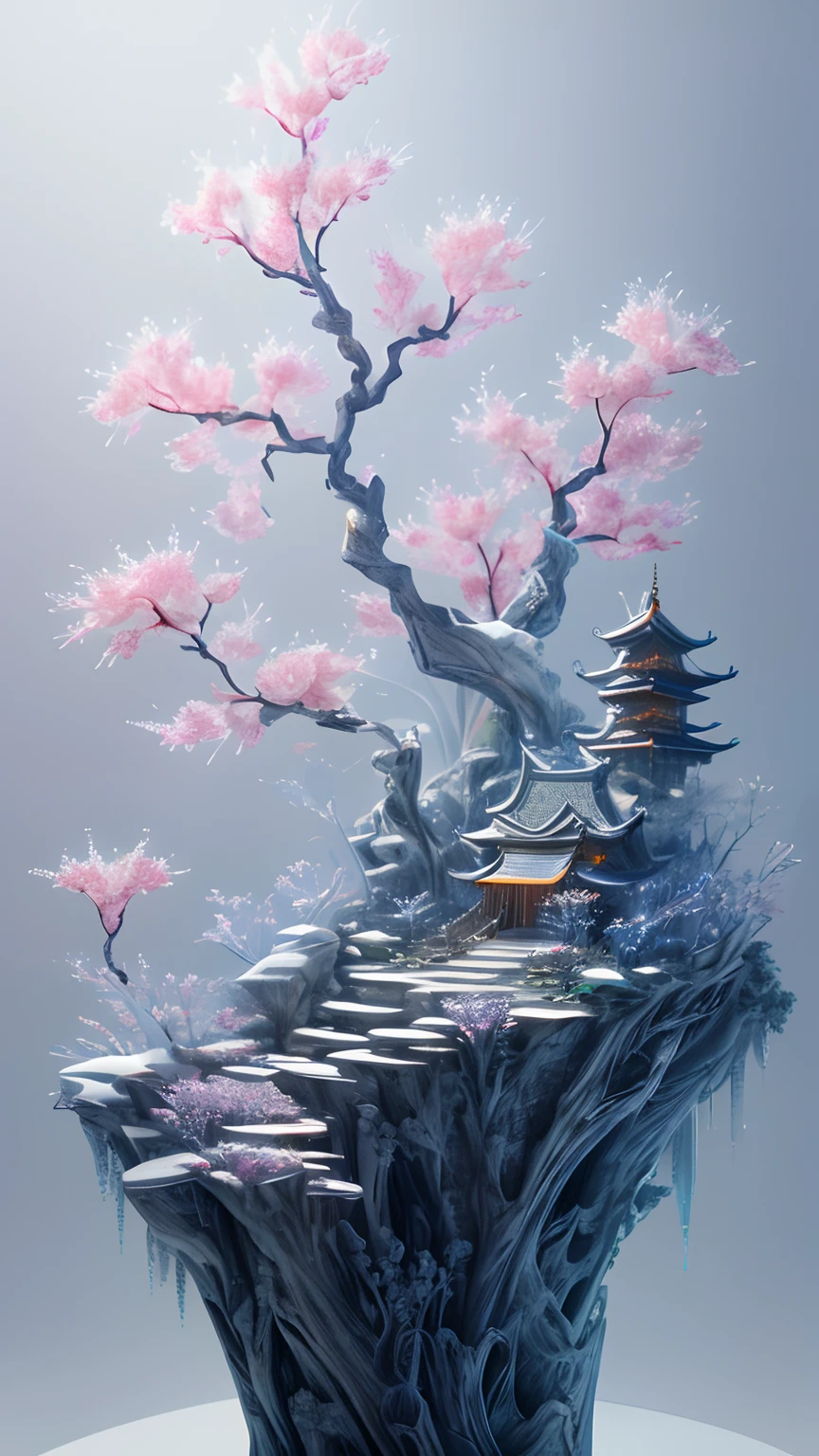 best quality, realistic, photorealistic, ultra detailed, "Mountain of Flower and Fruit+Fairy+Chinese Architecture" highly detailed carving on "southern ice" porcelain,Ultra wide angle,Accent Lighting,Volumetric Lighting,backlighting, (detailed light),((an extremely delicate and beautiful)),dramatic_shadow,ray_tracing,hdr