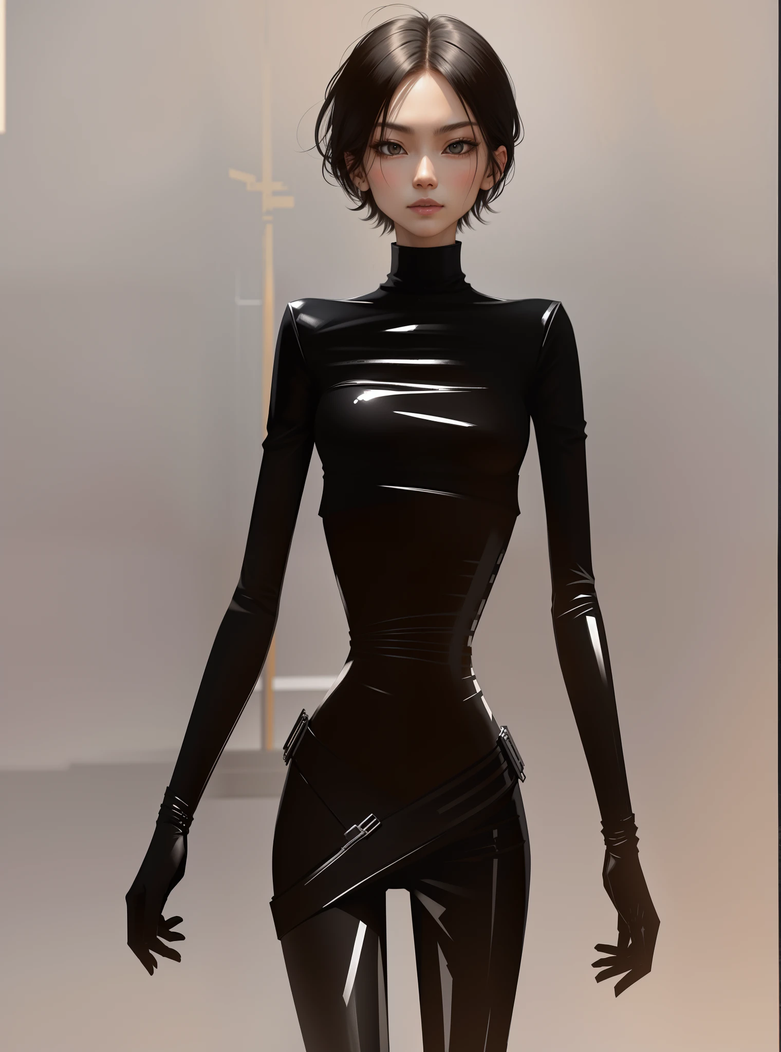 leather clothes,Skinny,femele,emaciated,the ribs,pelvic bone,鎖骨,big breasts thin waist,Thin leg,hunger。