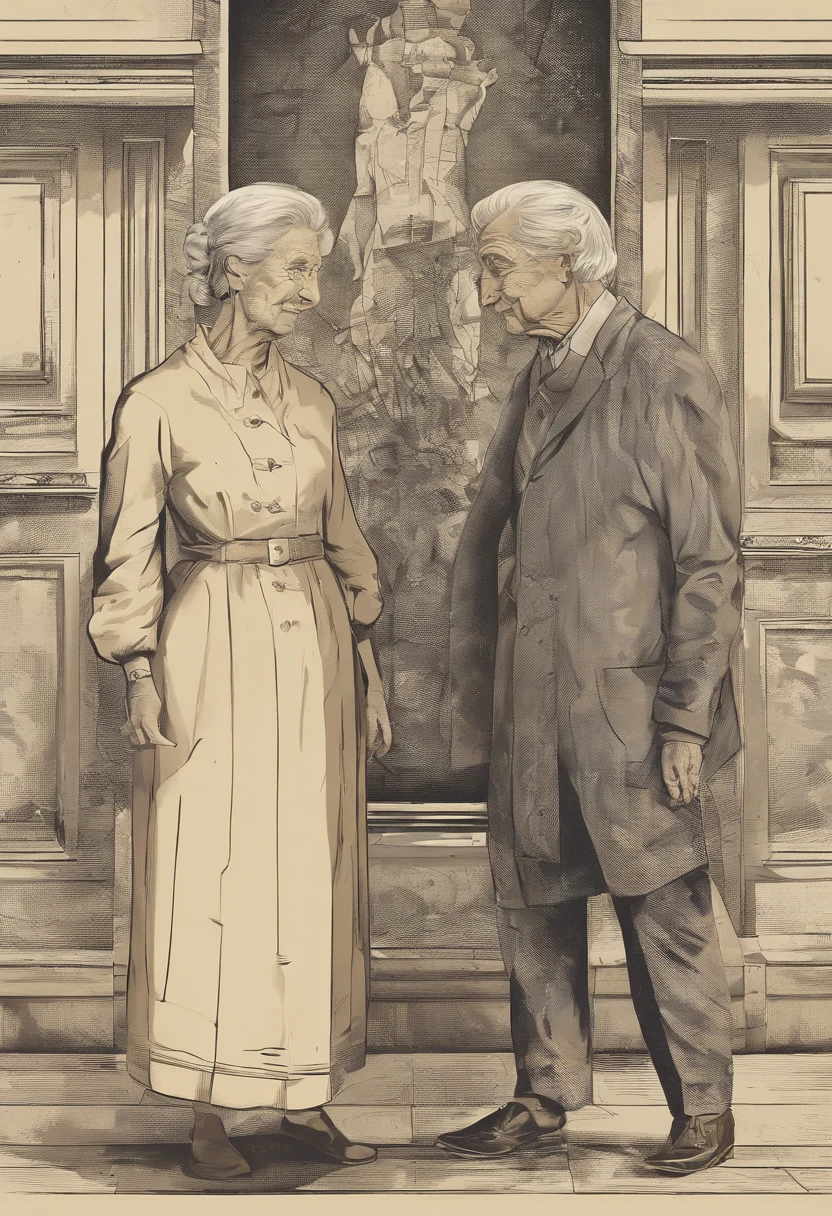 The beautiful girl and the old woman looked at each other，Drawings Still Life
