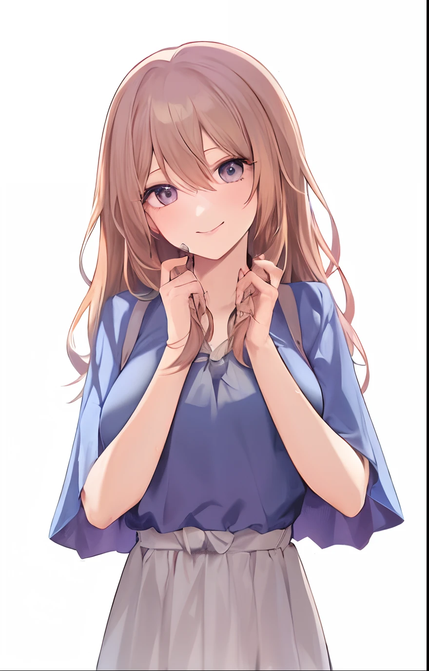 masterpiece, top-quality, hight resolution, kitagawa marin, 1girl in, blonde hair, length hair, O cabelo multicolorido, Light purple eyes, jewely, 耳Nipple Ring, piercings, 校服, white shirt, Tied shirt, a black choker, blue tie, Plaid skirt, show the grinps, a smile, is standing, cowboy shot, plein air,
