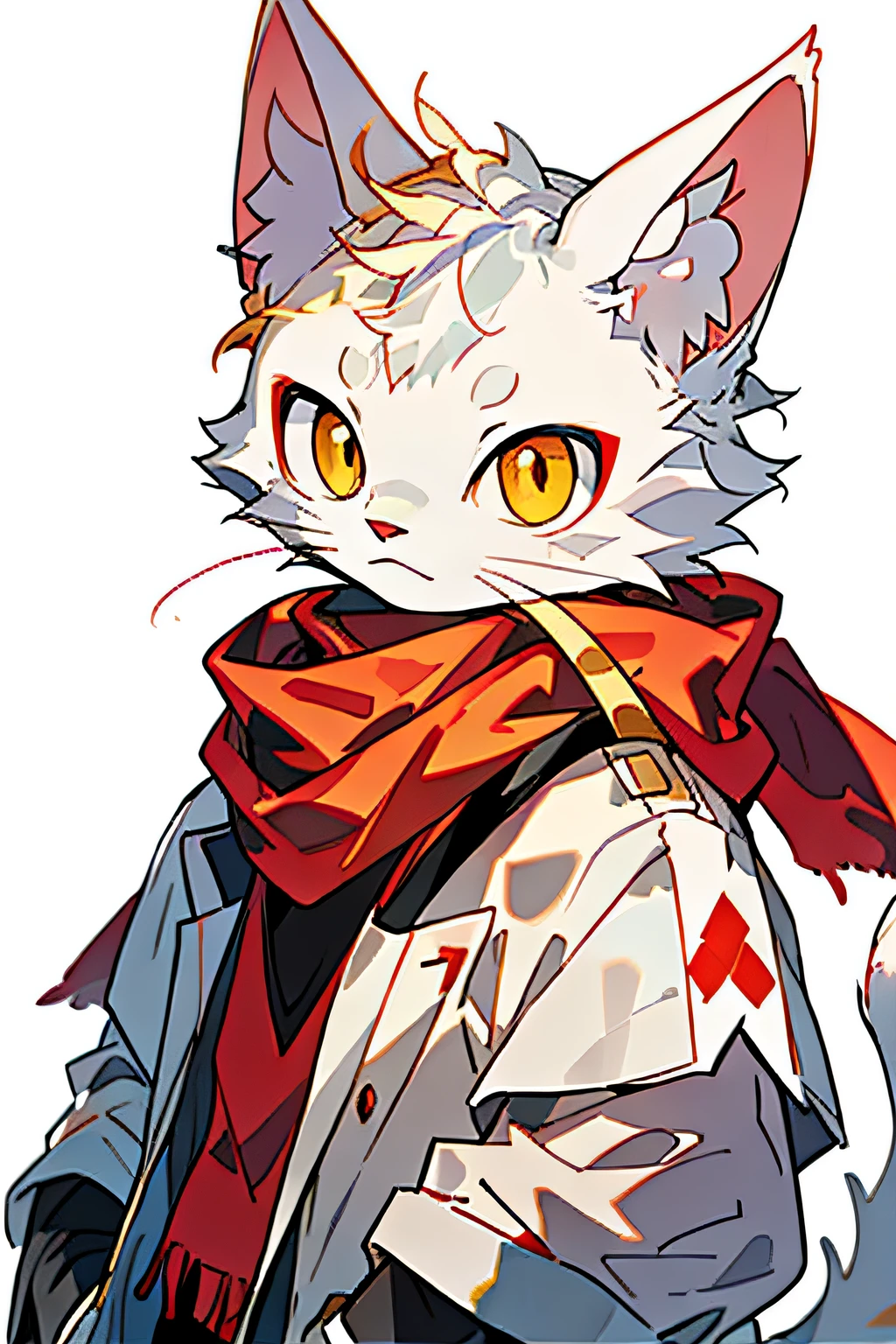 White cat，Red scarf，Golden heavy pupils，