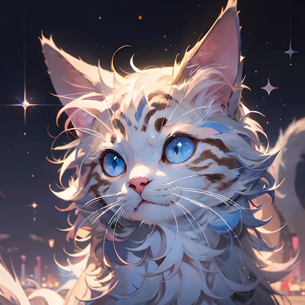 anime cat with blue eyes and stars on background, anime cat, cute cat anime visual, realistic anime cat, cute detailed digital art, anime art wallpaper 4k, anime art wallpaper 4k, very beautiful furry art, beautiful anime cat, very beautiful anime cat, 4k manga wallpaper, cute anime cat girl, anime art wallpaper 8k