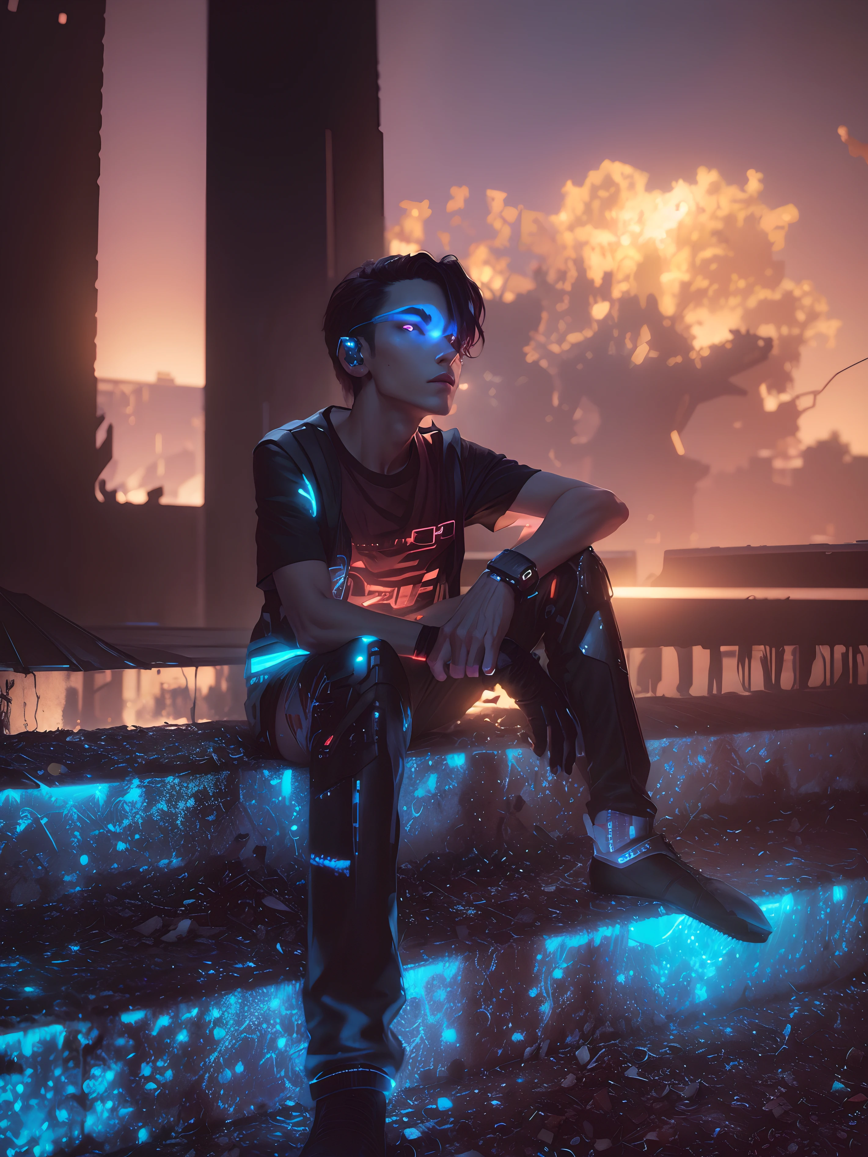 8k cyberpunk handsome boy.FULL REAL FACE