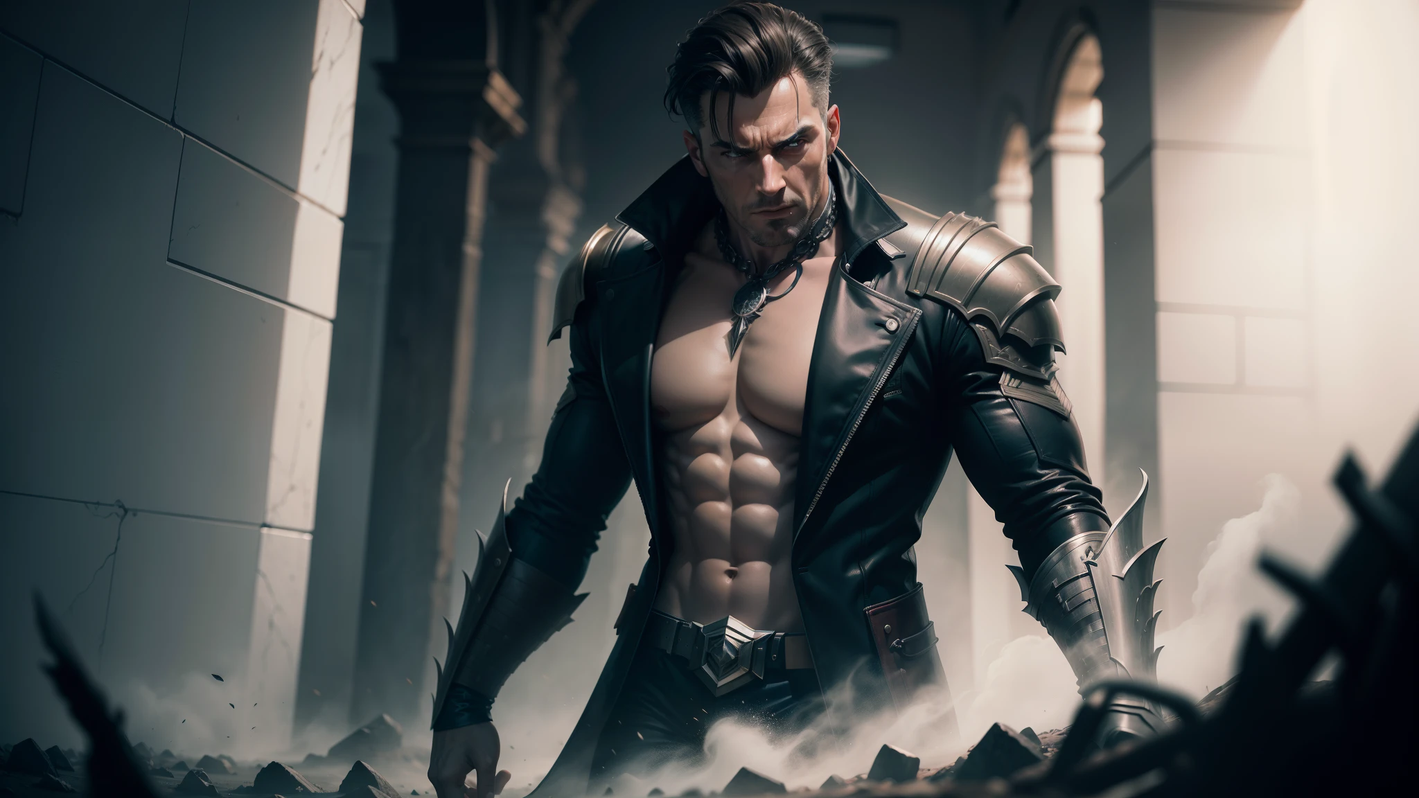 anime burly and muscular man with an open red shirt and black pants, handsome man in demon slayer art, by Yang J, beautiful fanart with great detail, detailed digital anime art, detailed anime character art, detailed key anime art, son of sparda, main anime art, ross tran style, trending on pixiv artstation, best artstation fanart, beautiful epic character art