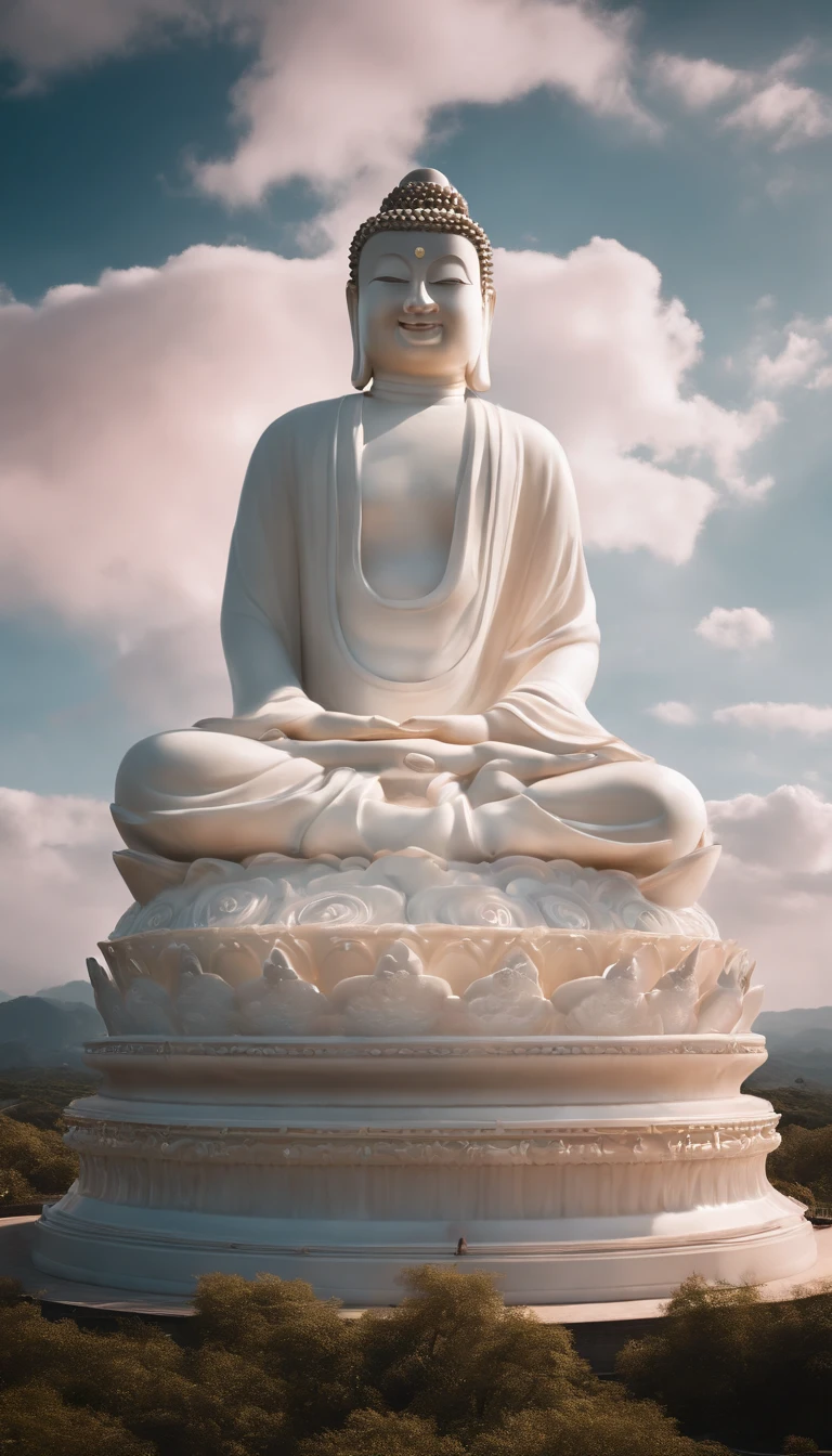Statue of Arafeld,A woman holds a banana in front of a blue sky, Avalokitesvara, guanyin of the southern seas, bodhisattva, contented female bodhisattva, beautiful gold saint, religious sculpture, a statue, puṣkaracūḍa, a Buddhist Buddha, statue made of glass