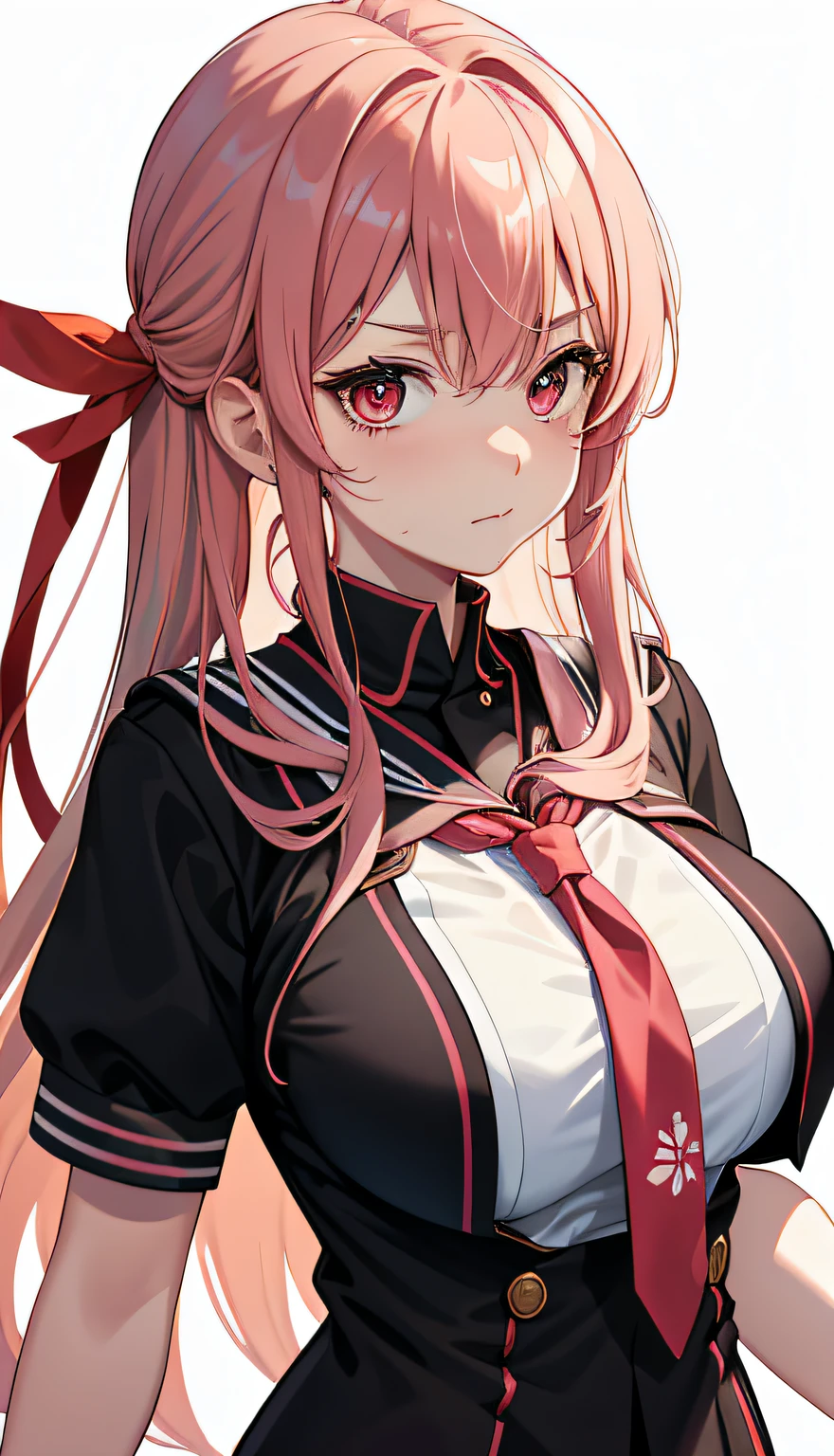 1个Giant Breast Girl,Look away slightly,Be red in the face,is shy,Mouth closed,Vivid expressions,Japanese high school uniform,Drenched uniform,serafuku,Sheer bra,Pink hair,long whitr hair,Light background
