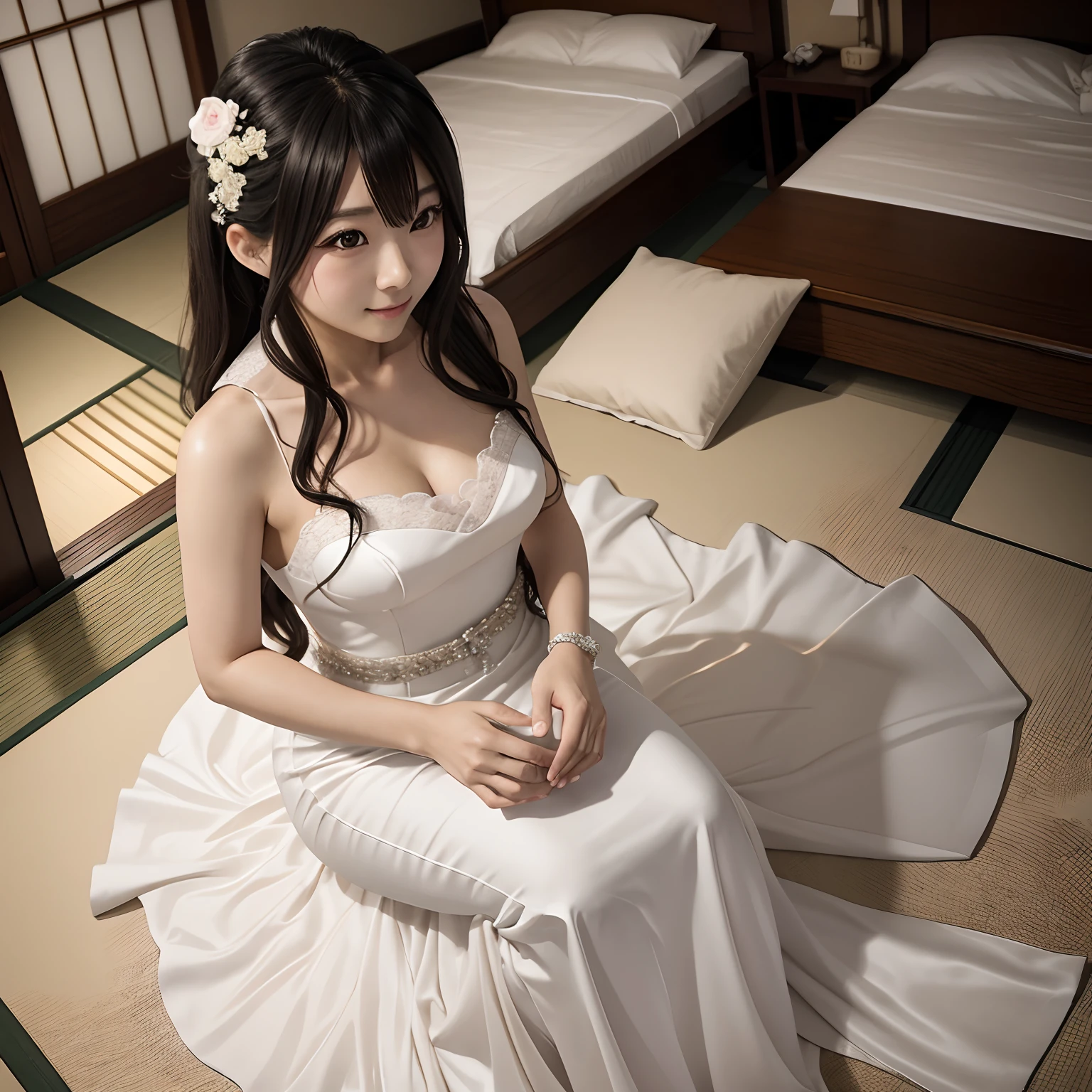 Tenkai Yuki like、The ultra -The high-definition、realisitic、Raw photo、Beautie、kawaii、ryokan、a 1 girl、wedding dress