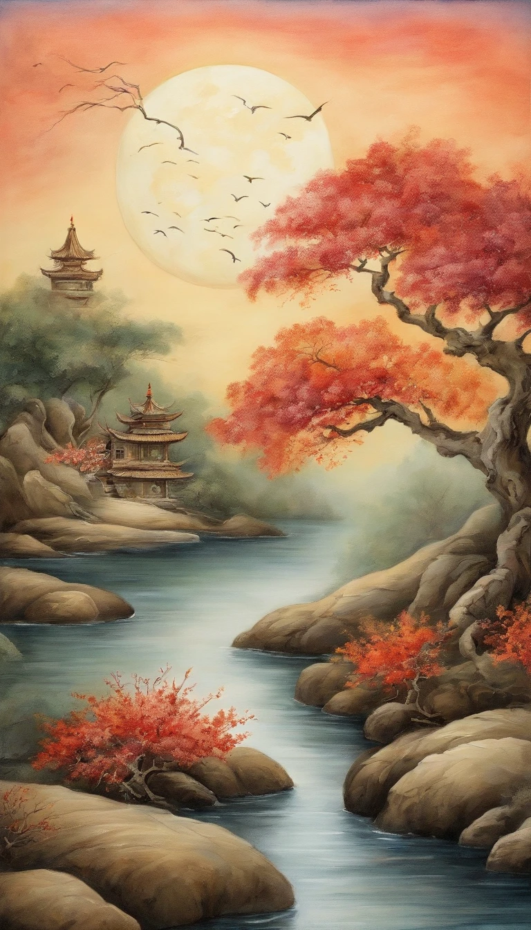 /Imagine Prompt: Osmanthus Forest,Bloom full of osmanthus flowers,Incense case in a forest glade,Case mooncake plate,White hare in front of incense sticks,Look up at the huge full moon in the sky,The moon is surrounded by colorful clouds,Antique painting style,Photography, High Resolution DSLR,Equipped with 50mm prime lens, --ar 16:9 - V5