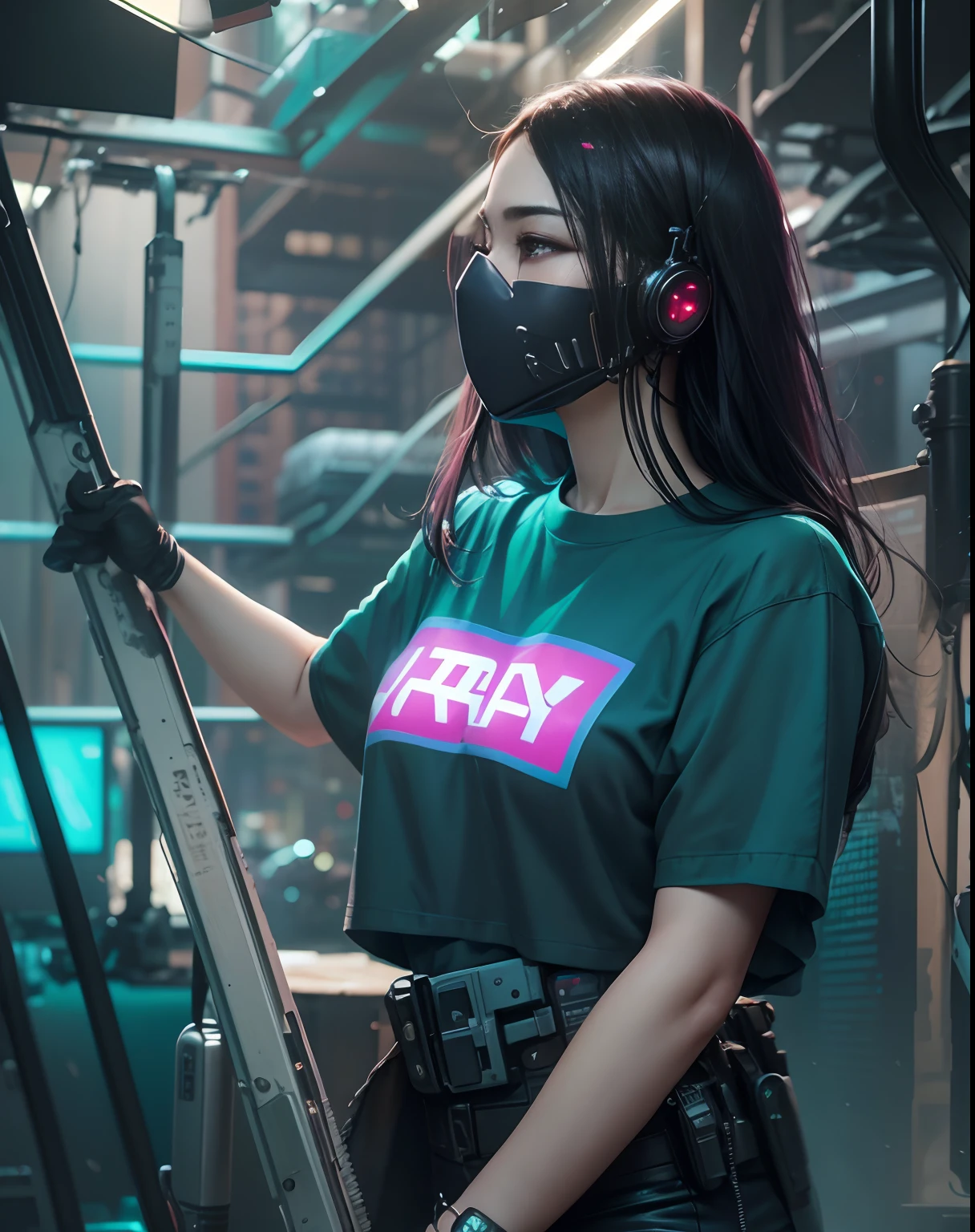 Change background, realistic face mask , realistic beautiful,real life, cyberpunk