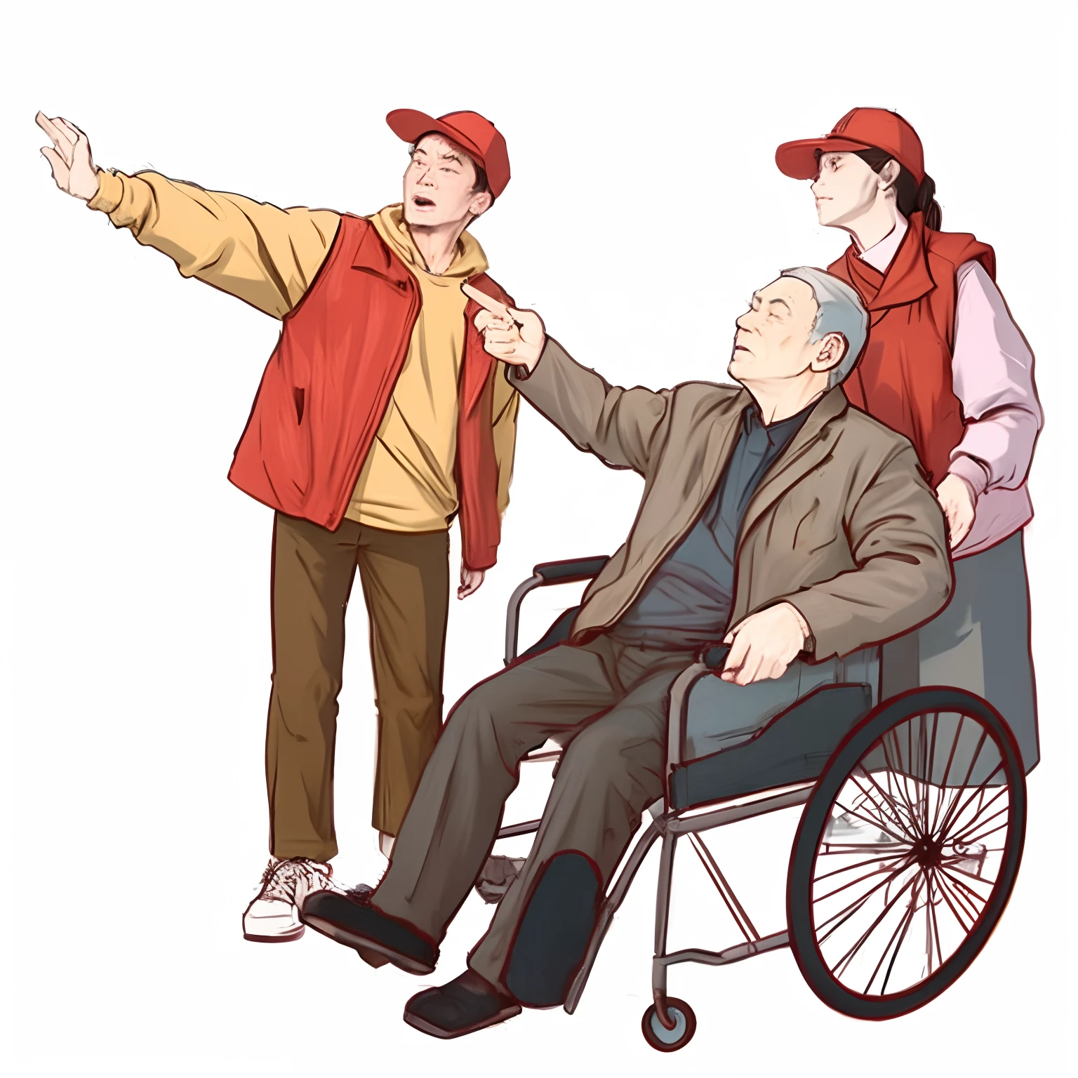 Elderly people in wheelchairs