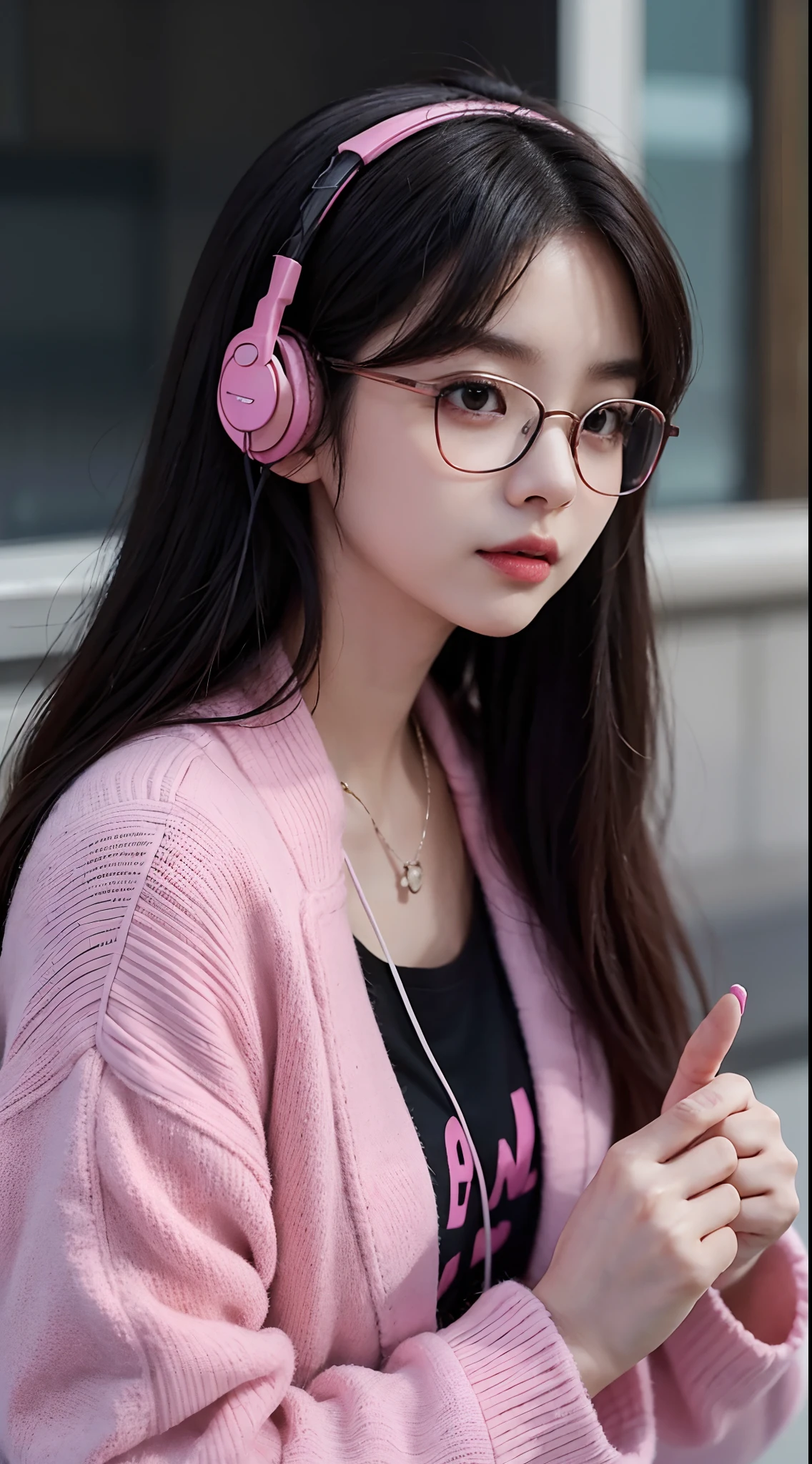 there is a woman with glasses and headphones giving a thumbs up, jinyoung shin, tzuyu from twice, jaeyeon nam, with glasses, park ji-min, jossi of blackpink, inspired by Kim Jeong-hui, lee ji-eun, lee ji - eun, heonhwa choe, li zixin, with glasses on, bae suzy