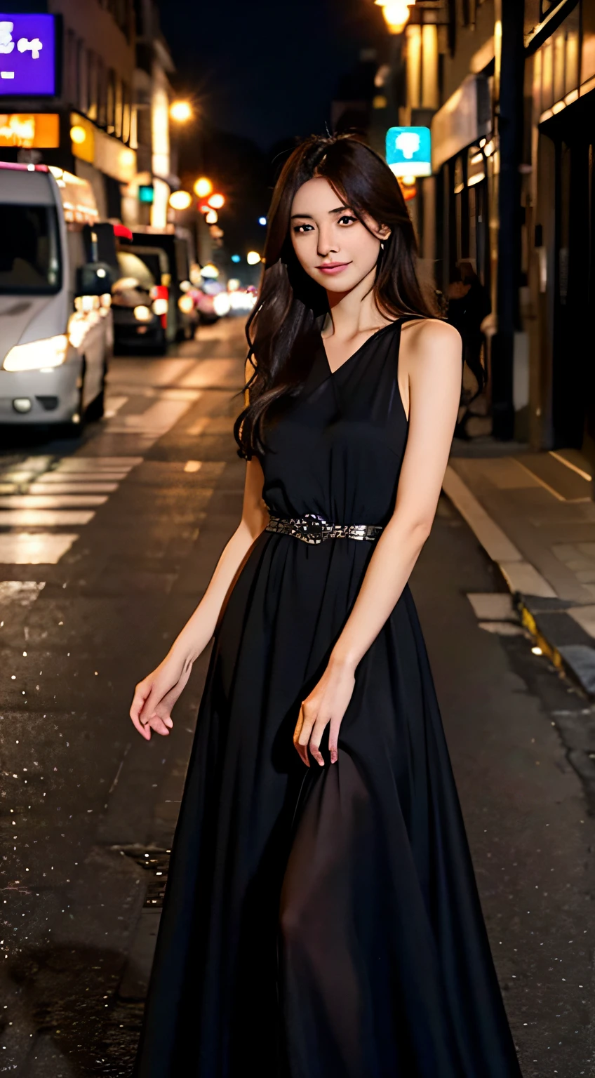 (otherworldly), highly insanely detailed, masterpiece, top quality, best quality, highres, 4k, 8k, RAW photo, (very aesthetic, beautiful and aesthetic), lips, spotlight, professional lighting, (full body), (formal dress), realistic, jewelry, earrings, looking at viewer, sleeves past wrists, smile, (long hair, black hair, lips, brown eyes), street corner,
kooo123, <lora:illiO_yunOOsan_v1:1>, portrait, (fantasy world)