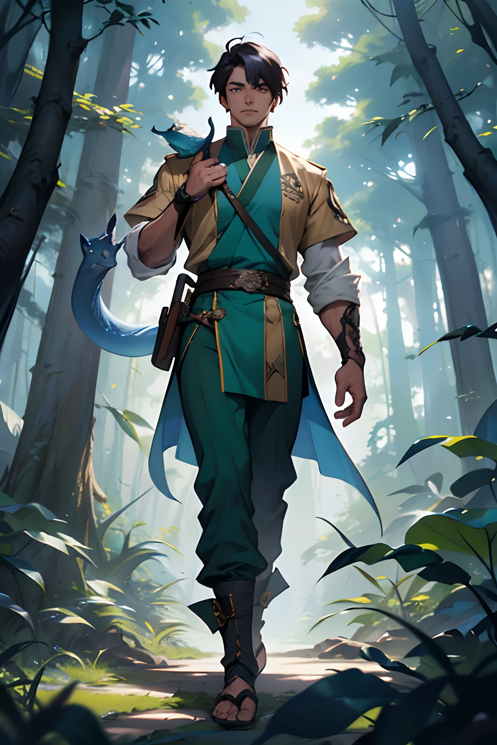 The image of Arafad holding a snake in the forest, by Yang J, edgar maxence and ross tran, ross tran and bayard wu, author：Ryan Yee, Guviz-style artwork, Ross Tran 8 K, author：Chen Lin, By Ren Xiong, Detailed digital anime art, krenz cushart and wenjun lin