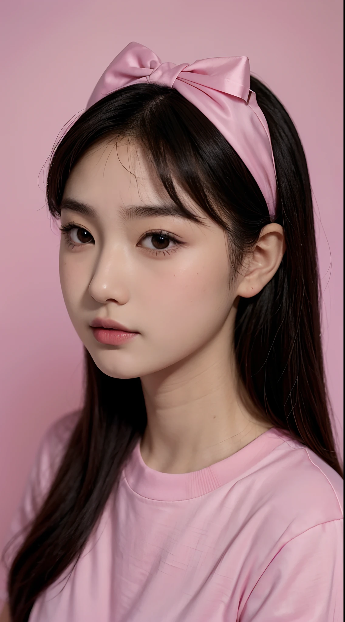 arafed woman with makeup and a pink shirt, asian face, south east asian with round face, young cute wan asian face, with round cheeks, with round face, with small nose, clear cute face, 18 years old, 1 , she has a cute face, small heart - shaped face, 21 years old, wan adorable korean face