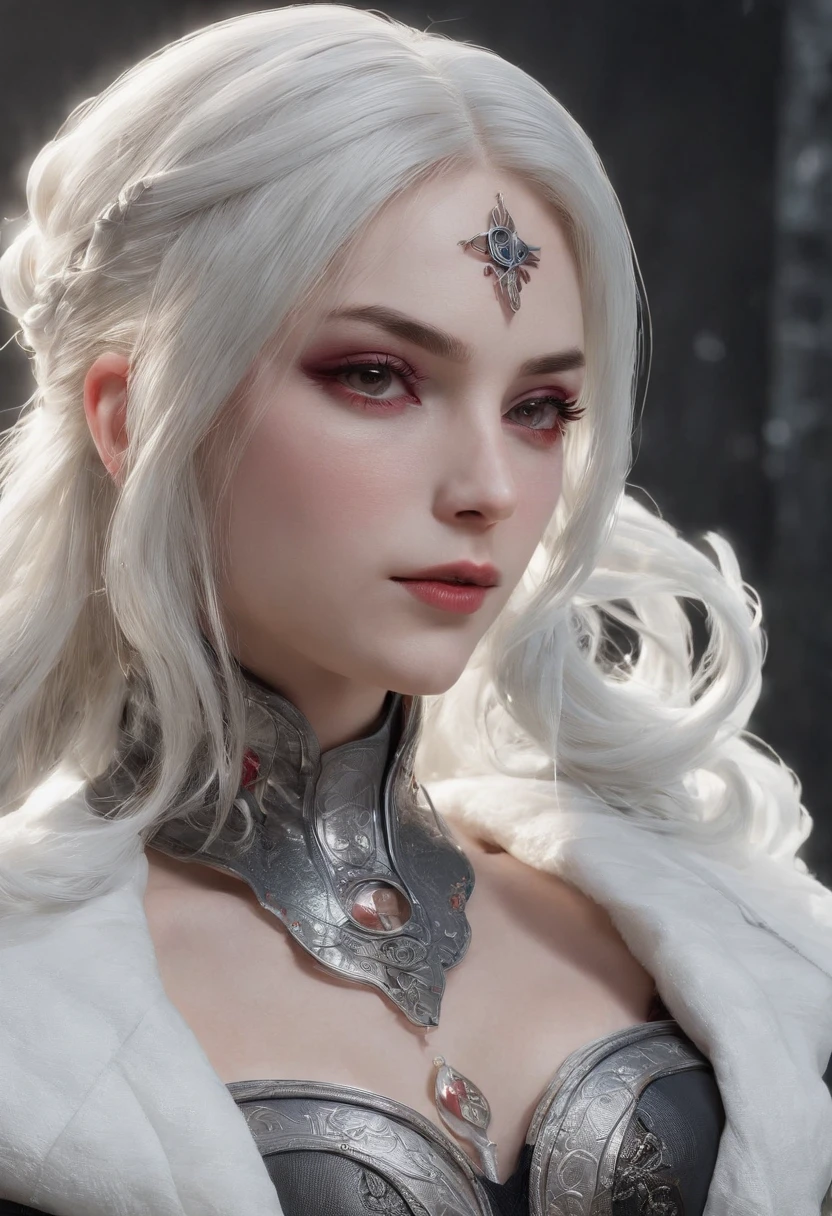 Cirilla Fiona Elen Riannon,Highest image quality,Outstanding details,超高分辨率,(Fidelity:1.4), Favor the details,closeup cleavage,dawn,Snow,winter,Behind it is the wizard's sword,He has a delicate and beautiful face,((Red and white semi-mechanical body:1.8)),Raised sexy,frontage,cyber punk perssonage,Futuristic,mechanically aesthetic,Virtual Engine 5,Perfect detail rendering,rendering by octane,hyper HD