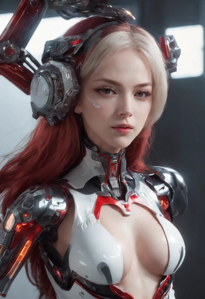 Highest image quality,Outstanding details,超高分辨率,(Fidelity:1.4),The best illustration,Favor the details,closeup cleavage,A mech girl,He has a delicate and beautiful face,((Red and white semi-mechanical body:1.8)),Raised sexy,,cleavage,onbed,frontage,cyber punk perssonage,Futuristic,mechanically aesthetic,Complex machinery,The background is a high-tech lighting scene in the future city,Virtual Engine 5,Perfect detail rendering,rendering by octane,hyper HD