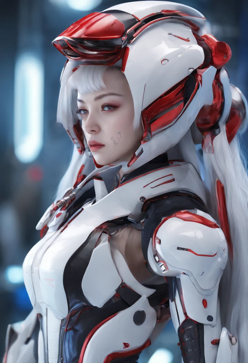 Highest image quality,Outstanding details,超高分辨率,(Fidelity:1.4),The best illustration,Favor the details,closeup cleavage,A mech girl,He has a delicate and beautiful face,((Red and white semi-mechanical body:1.8)),Raised sexy,,cleavage,onbed,frontage,cyber punk perssonage,Futuristic,mechanically aesthetic,Complex machinery,The background is a high-tech lighting scene in the future city,Virtual Engine 5,Perfect detail rendering,rendering by octane,hyper HD